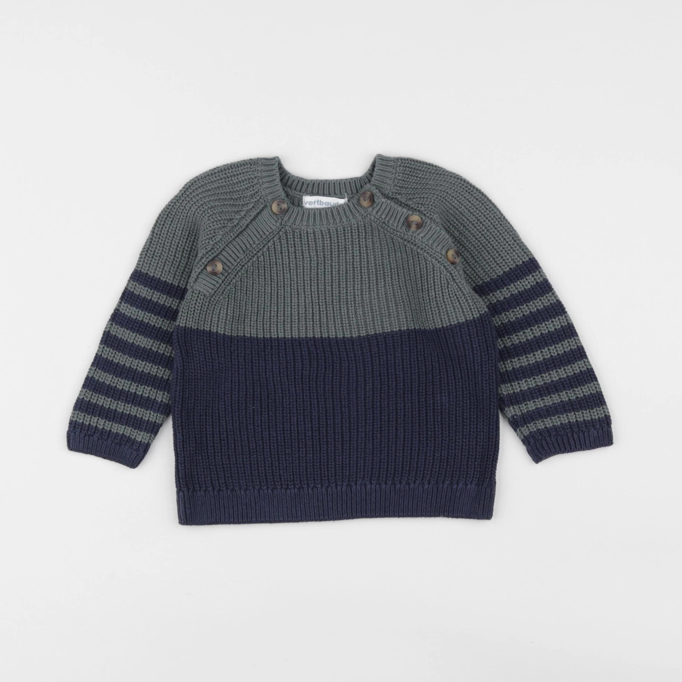 Vertbaudet - pull bleu, vert - 12 mois