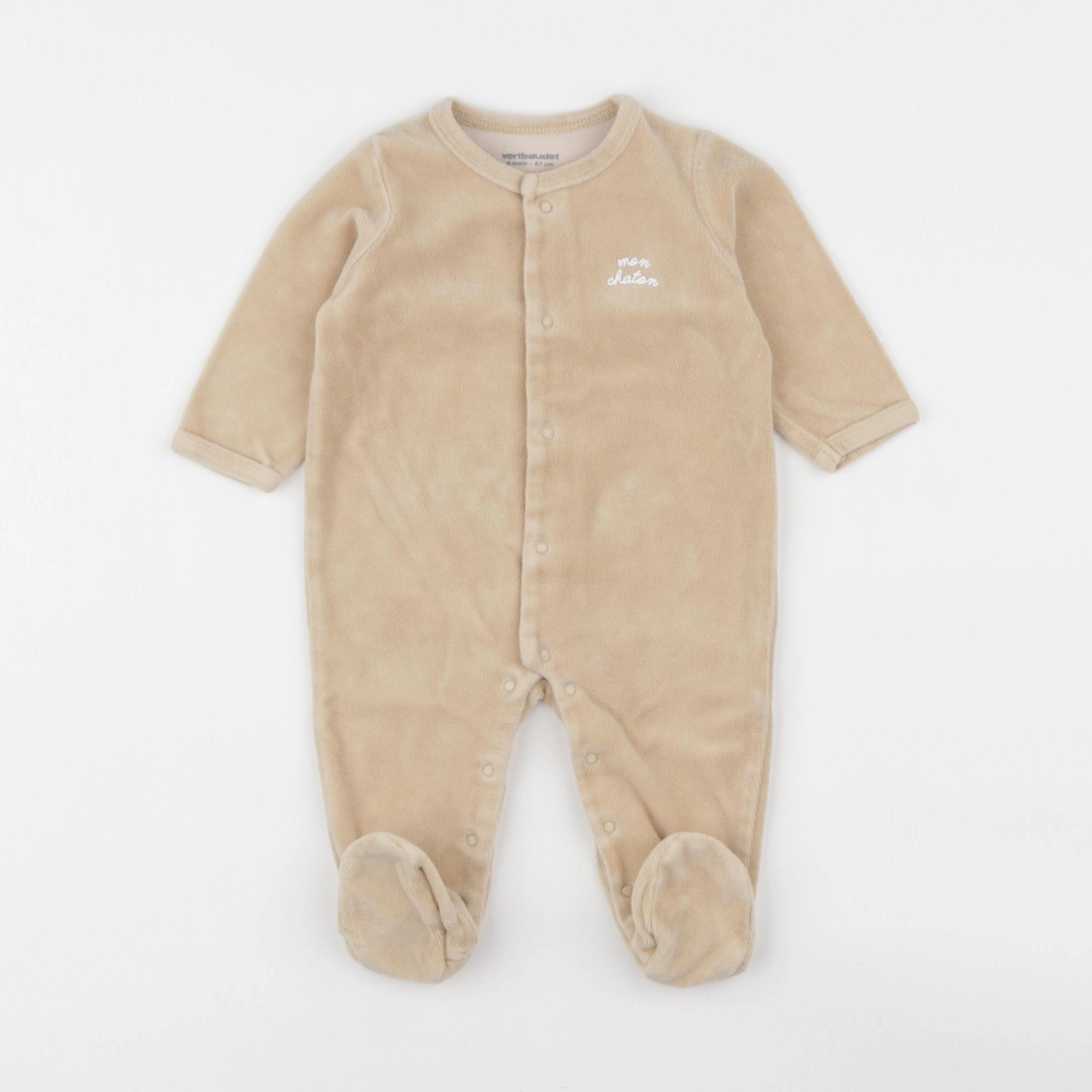 Vertbaudet - pyjama velours beige - 6 mois