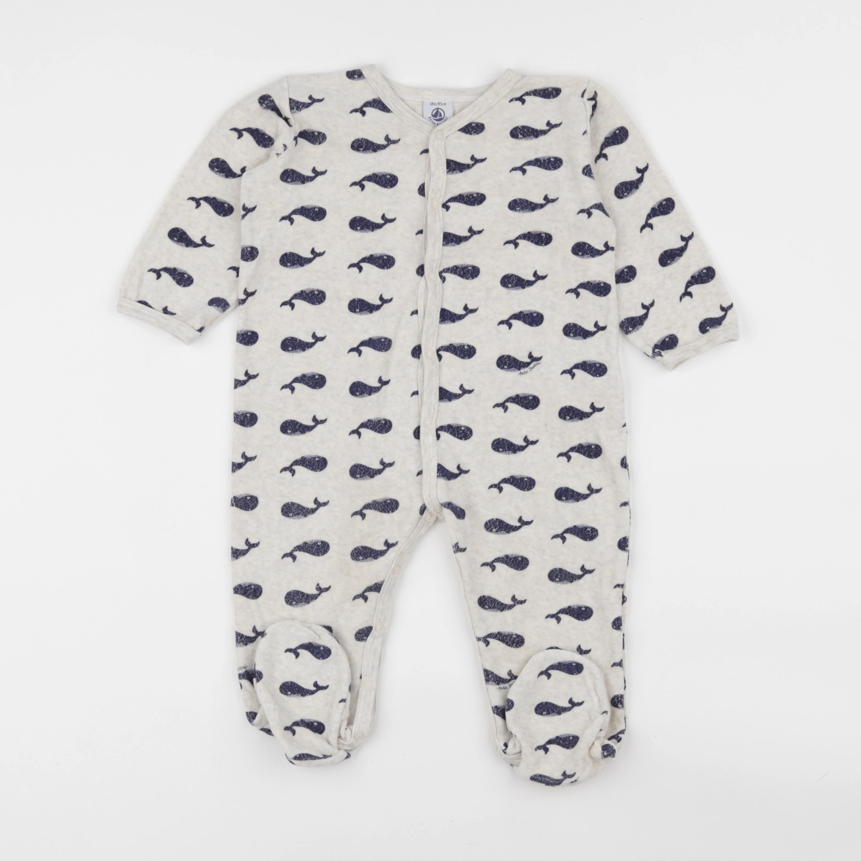 Petit Bateau - pyjama velours gris, bleu - 18 mois