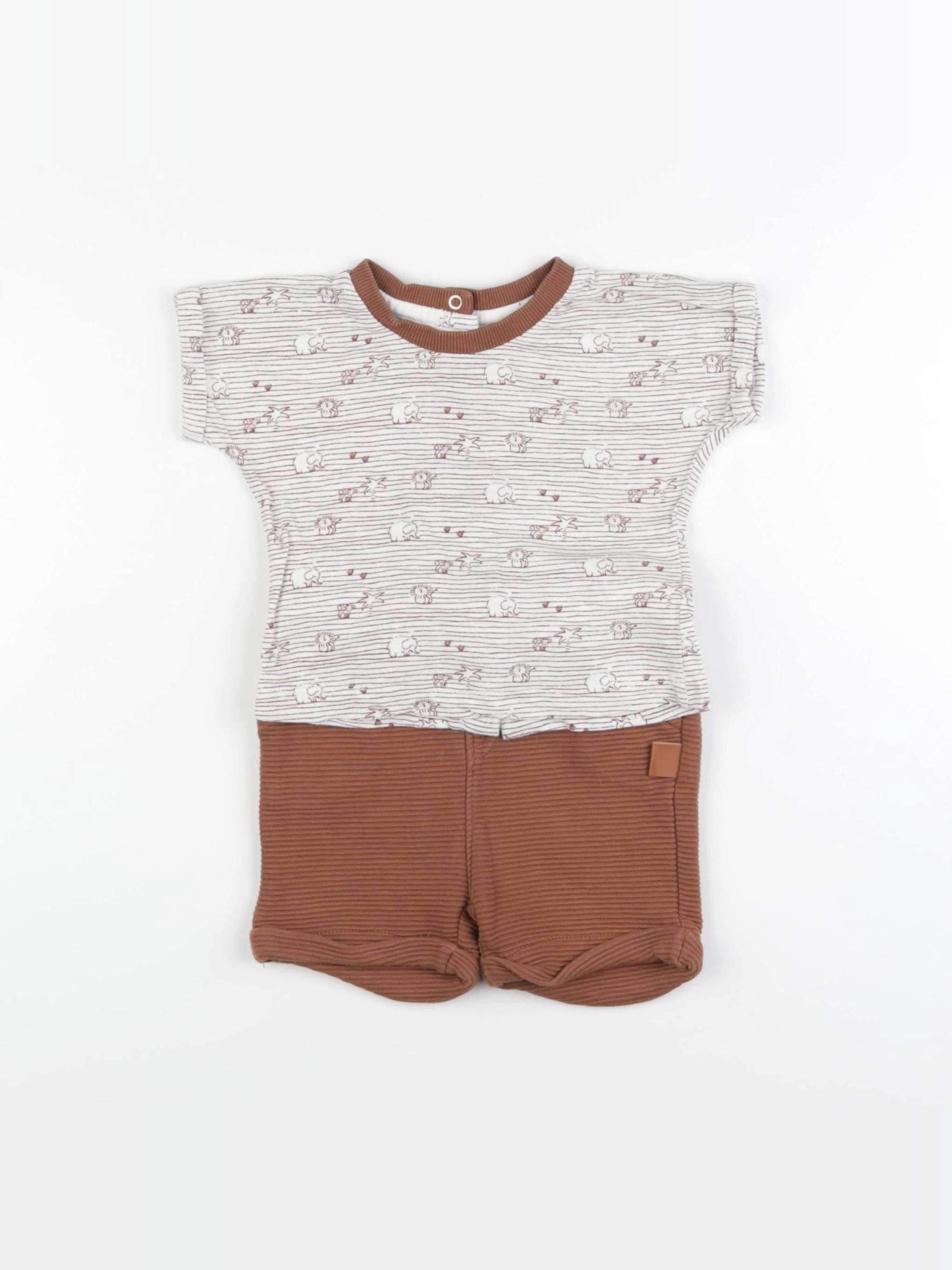 Vertbaudet - ensemble beige, marron - 9 mois