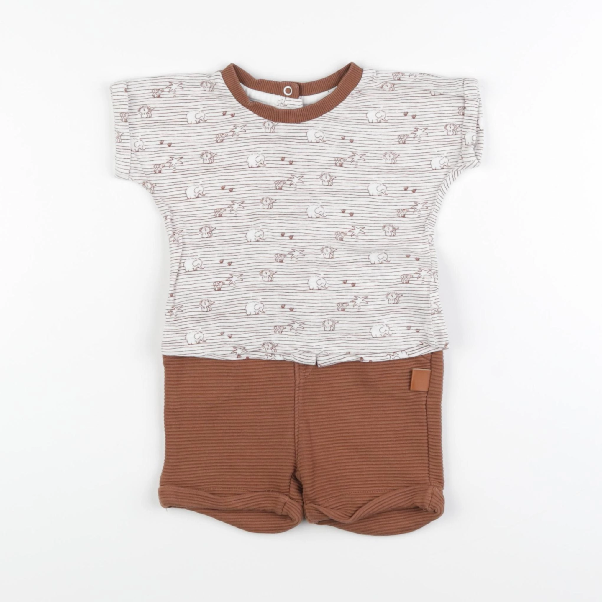 Vertbaudet - ensemble beige, marron - 9 mois