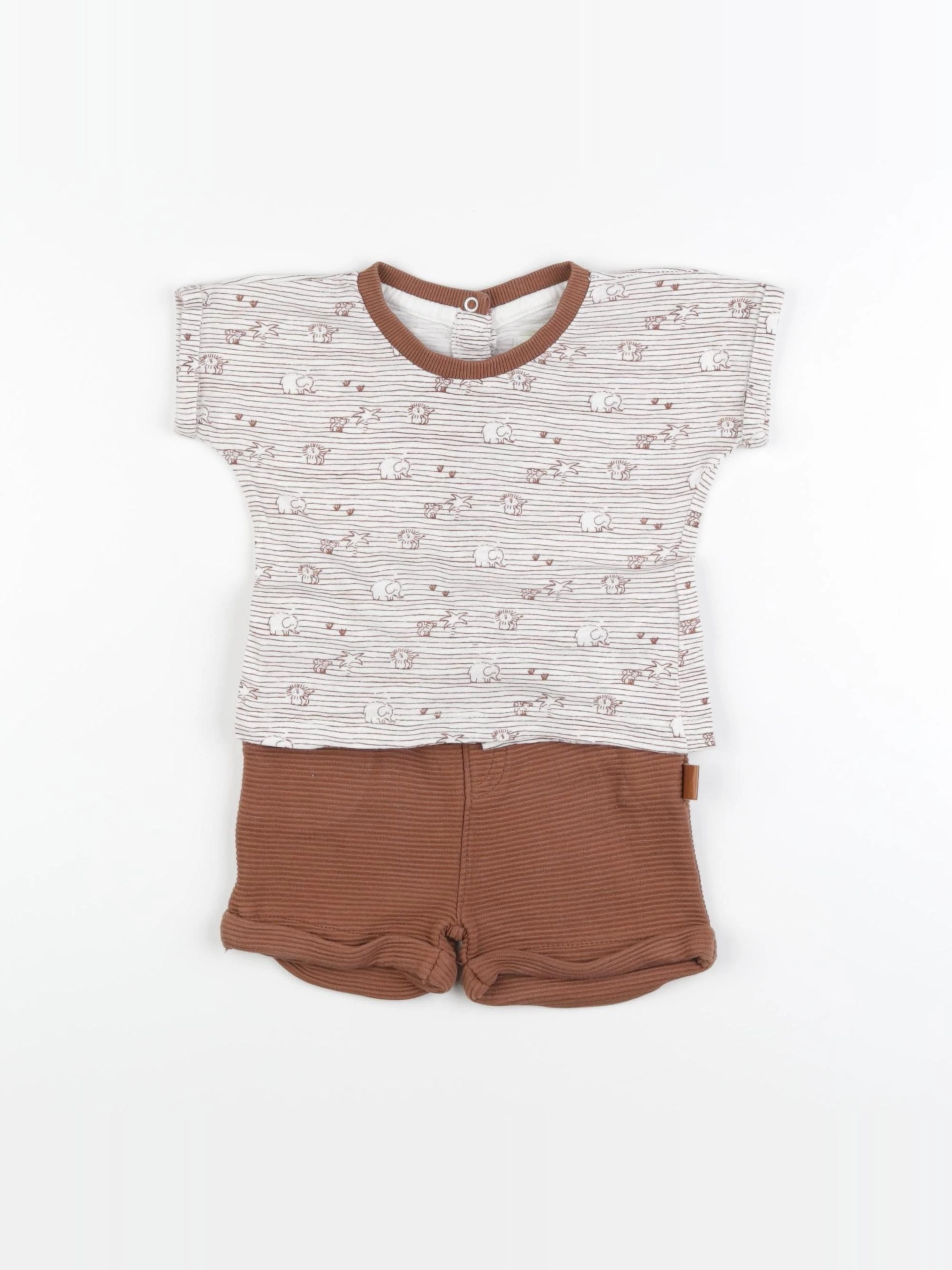 Vertbaudet - ensemble beige, marron - 9 mois