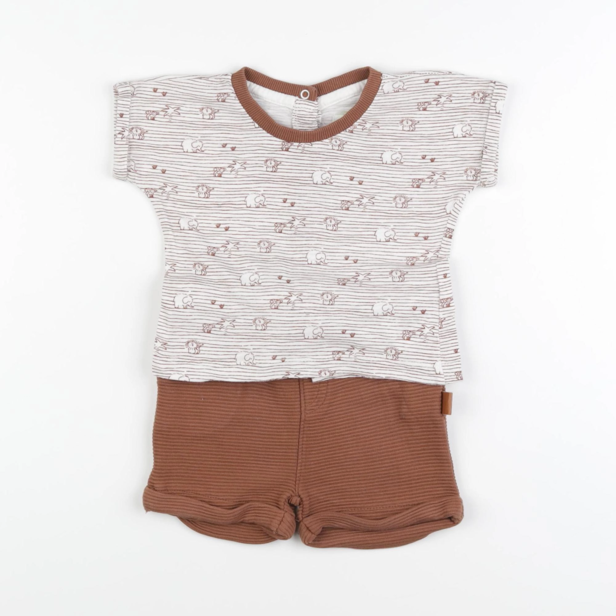 Vertbaudet - ensemble beige, marron - 9 mois