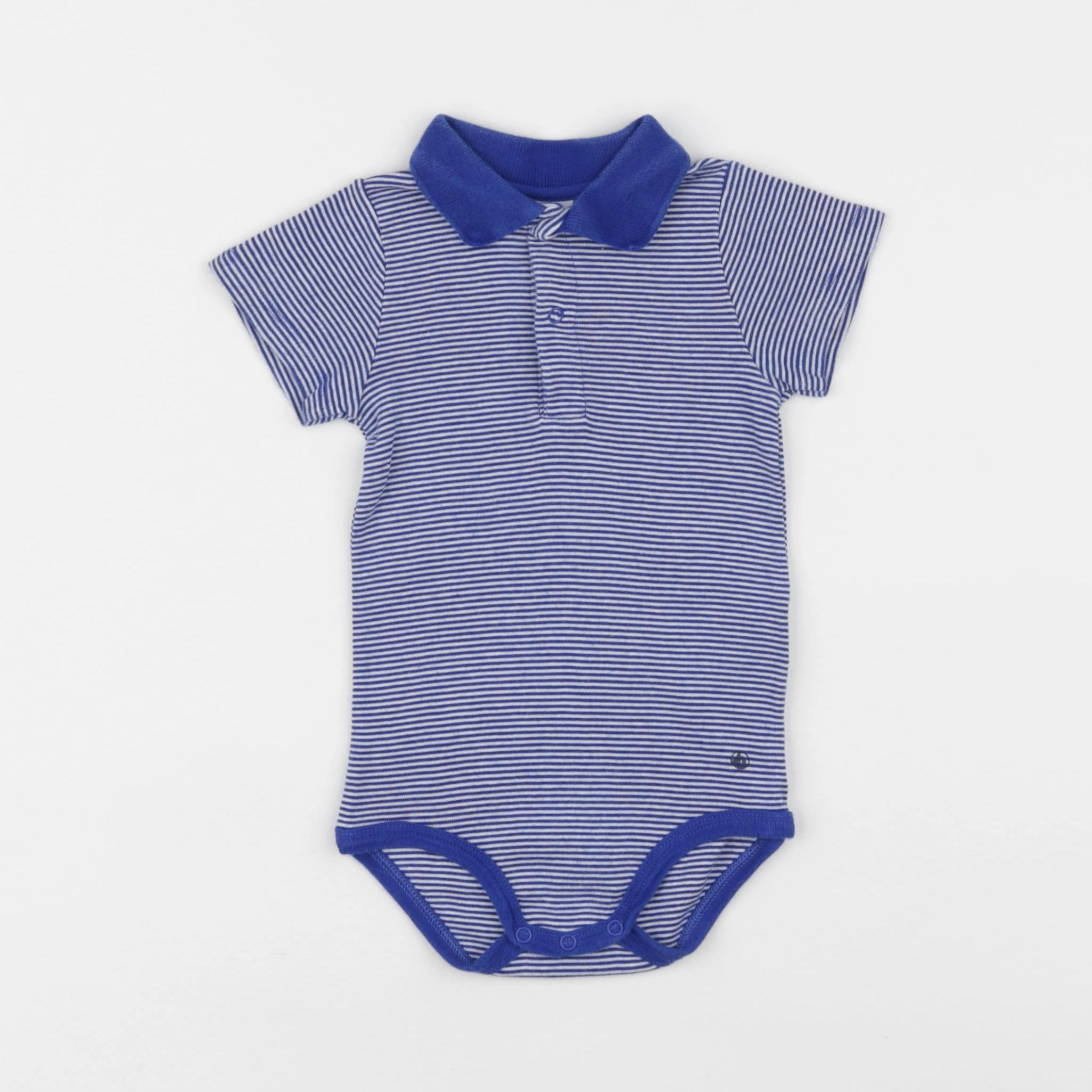 Petit Bateau - body à col blanc, bleu - 18 mois