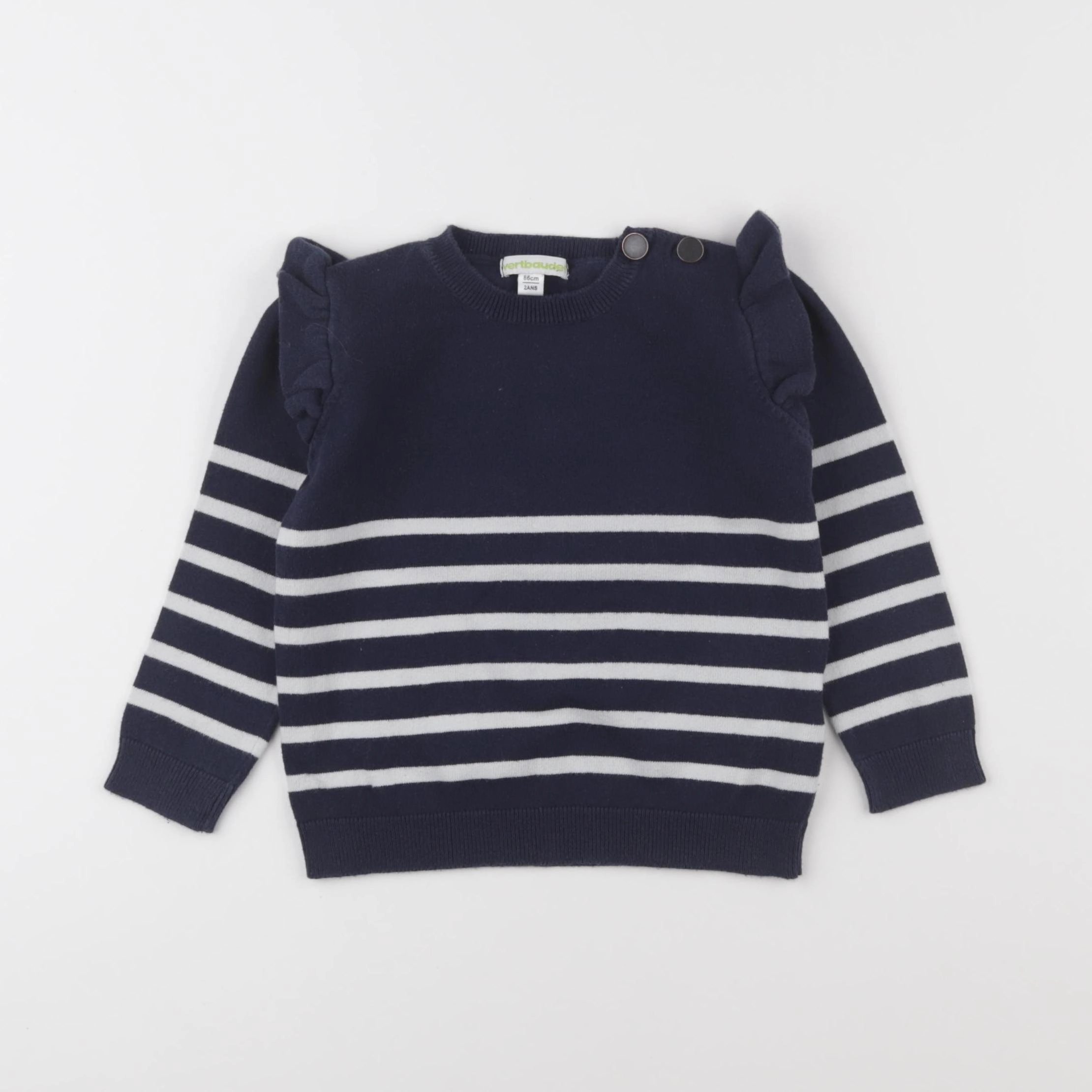 Vertbaudet - pull bleu, blanc - 2 ans