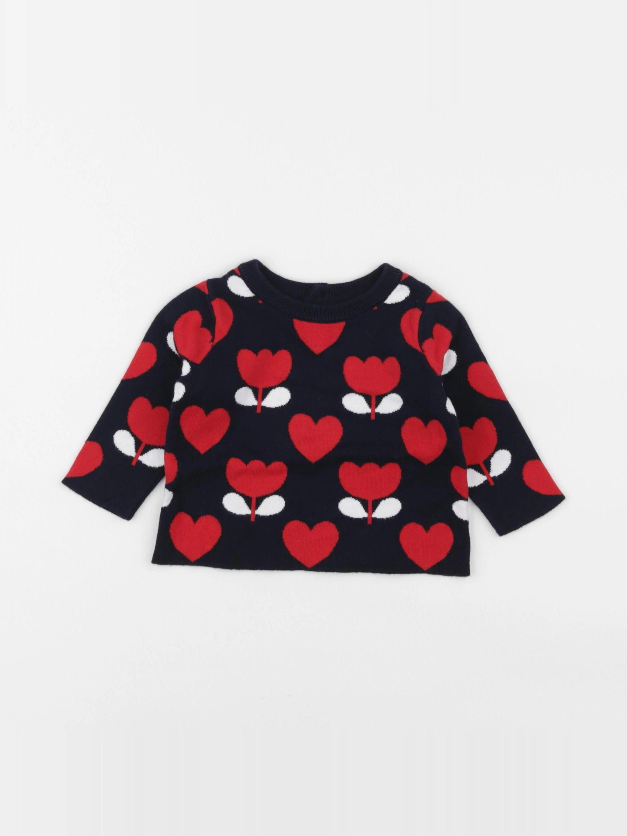 Jacadi - pull bleu, rouge - 6 mois