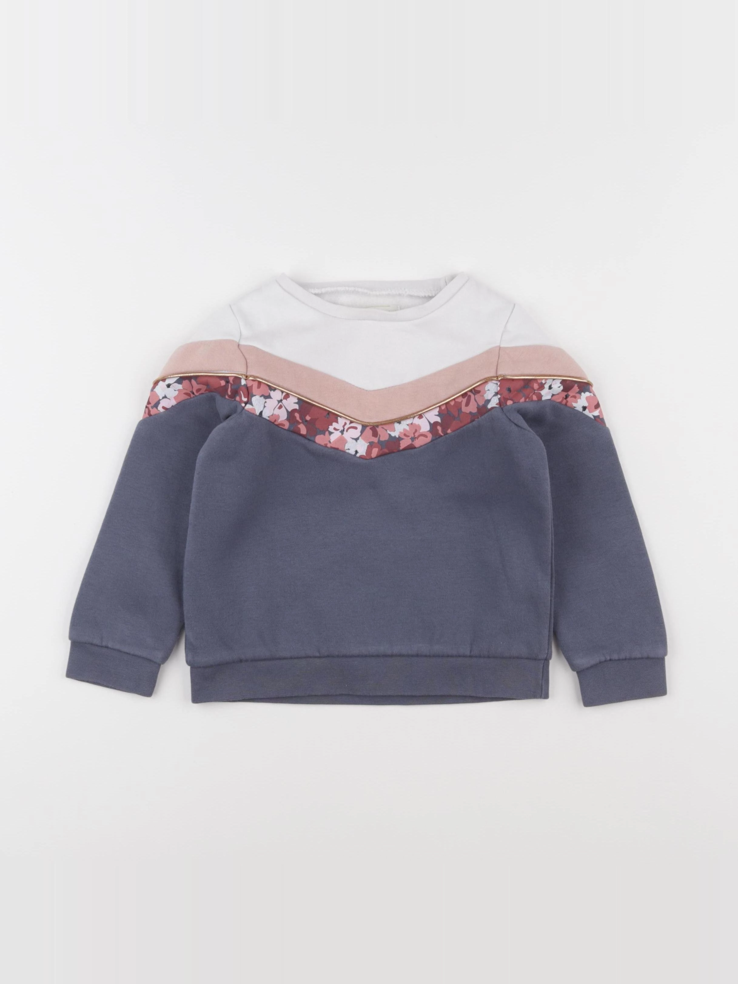 Vertbaudet - sweat blanc, bleu, rose - 6 ans