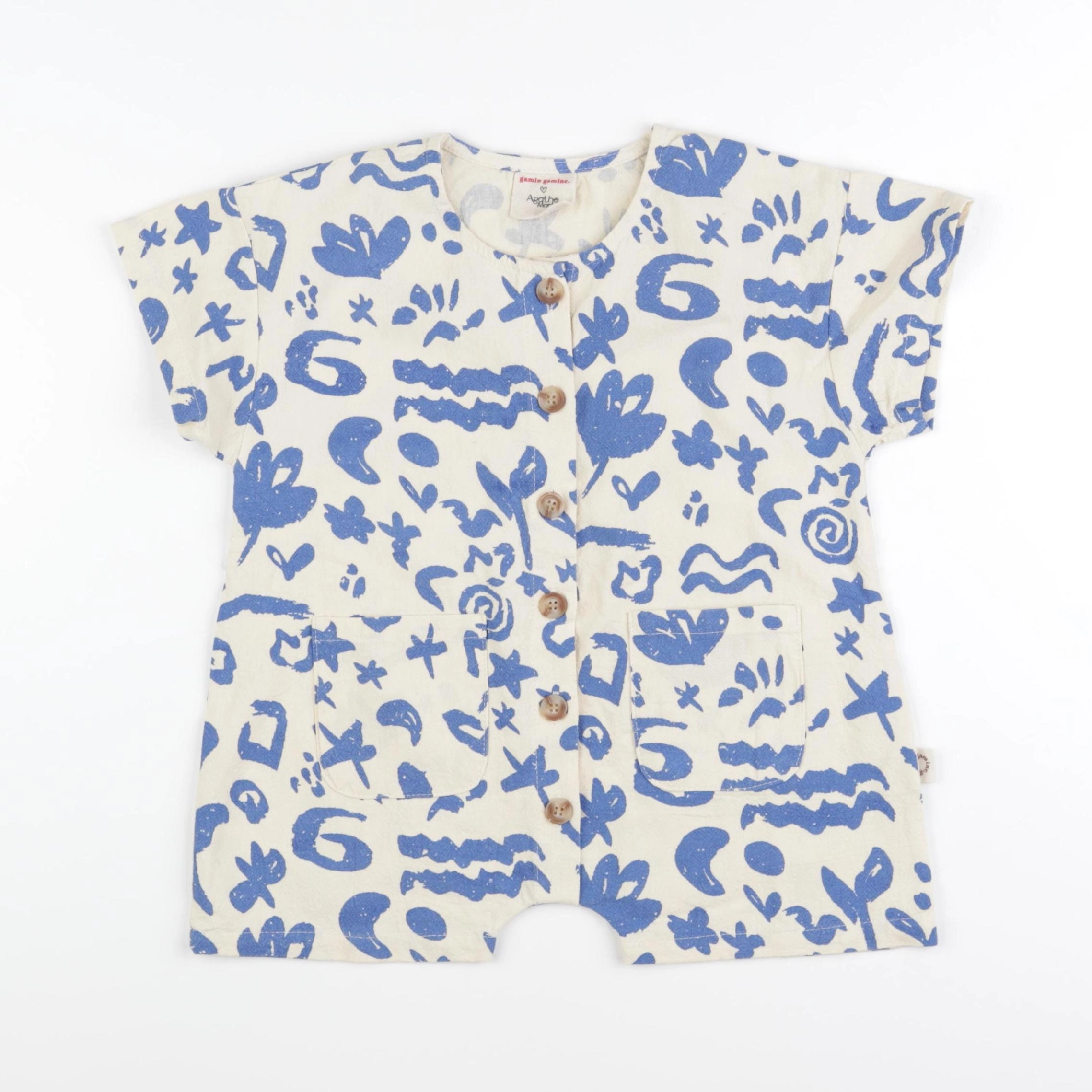 Gamin gamine - combinaison beige, bleu - 6/12 mois