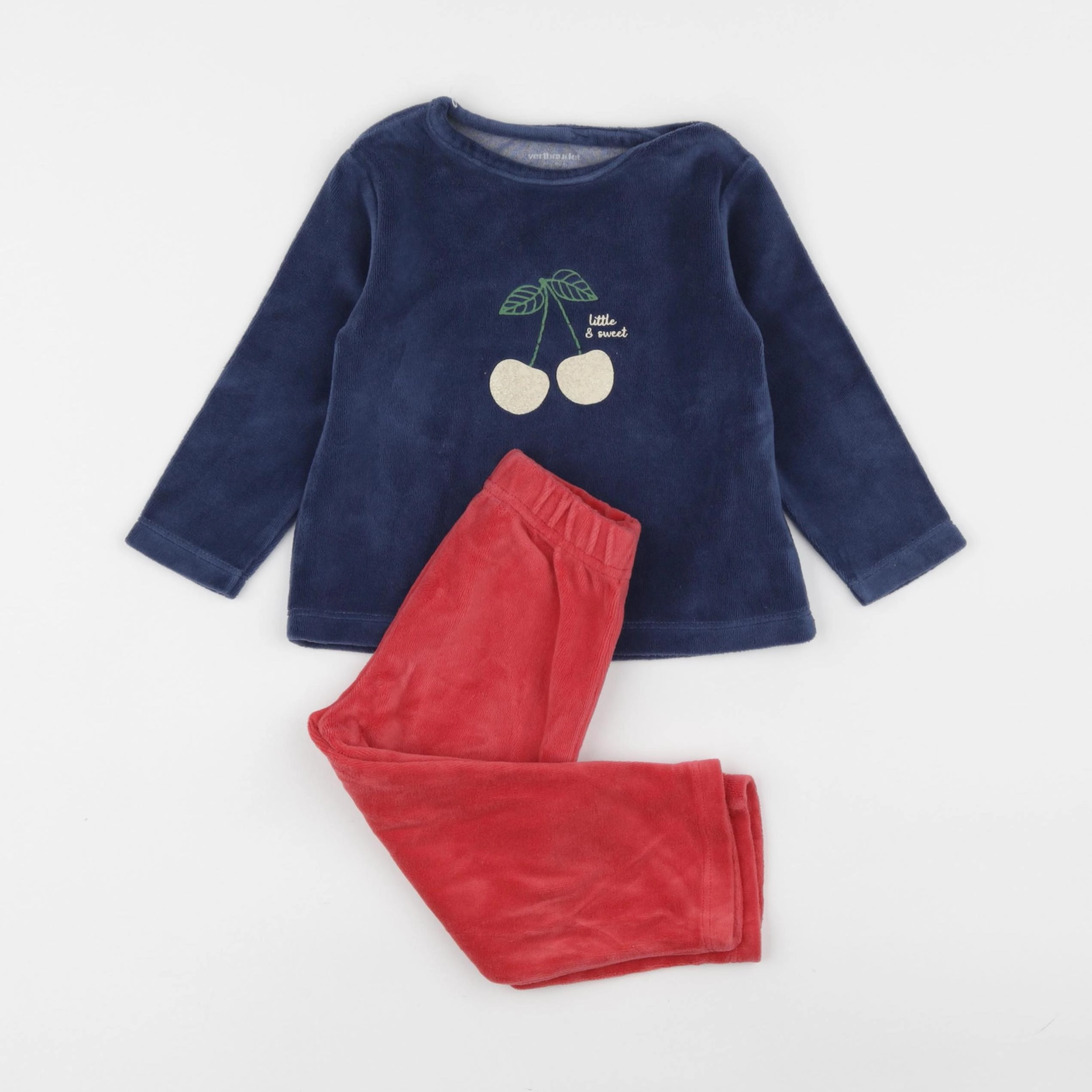 Vertbaudet - pyjama velours bleu, rouge - 2 ans