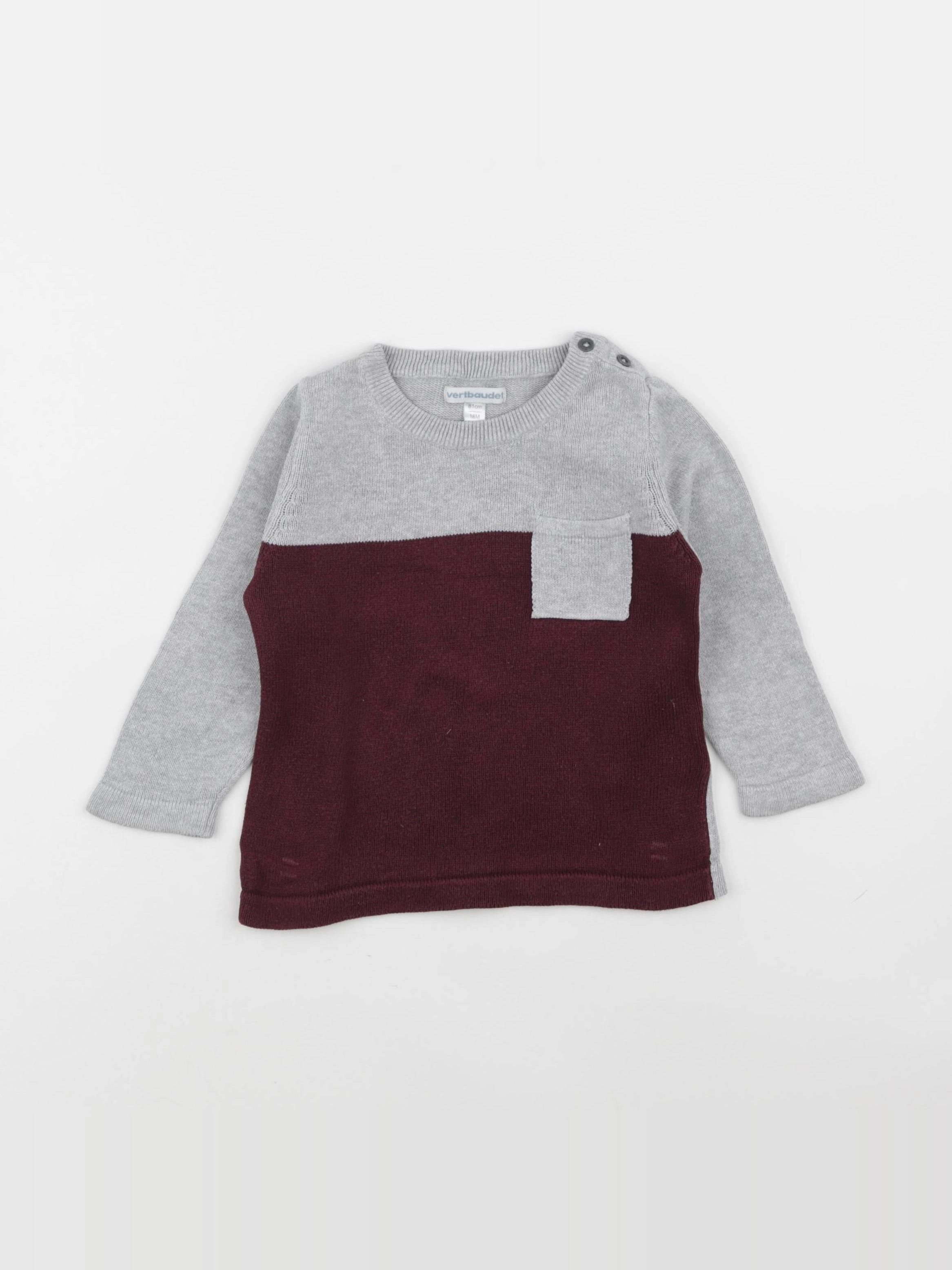 Vertbaudet - pull gris, rouge - 18 mois