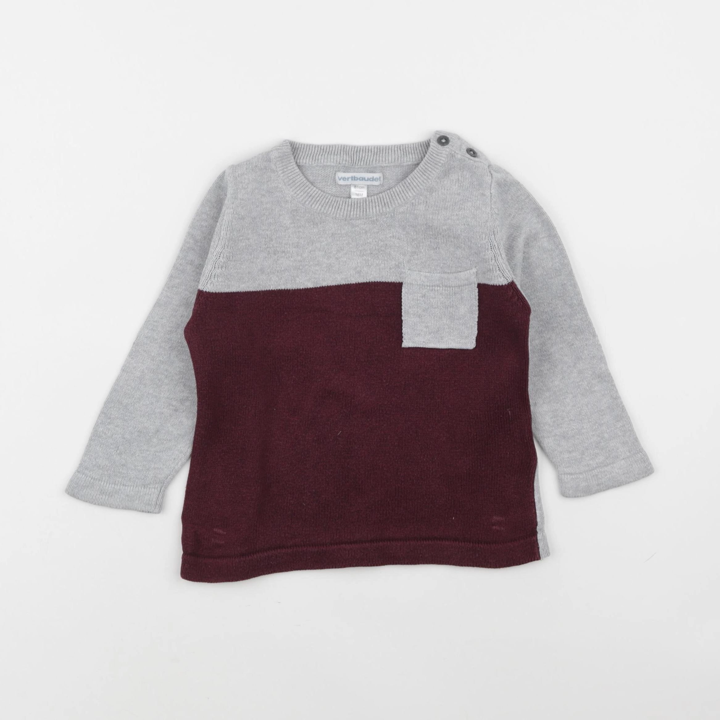 Vertbaudet - pull gris, rouge - 18 mois