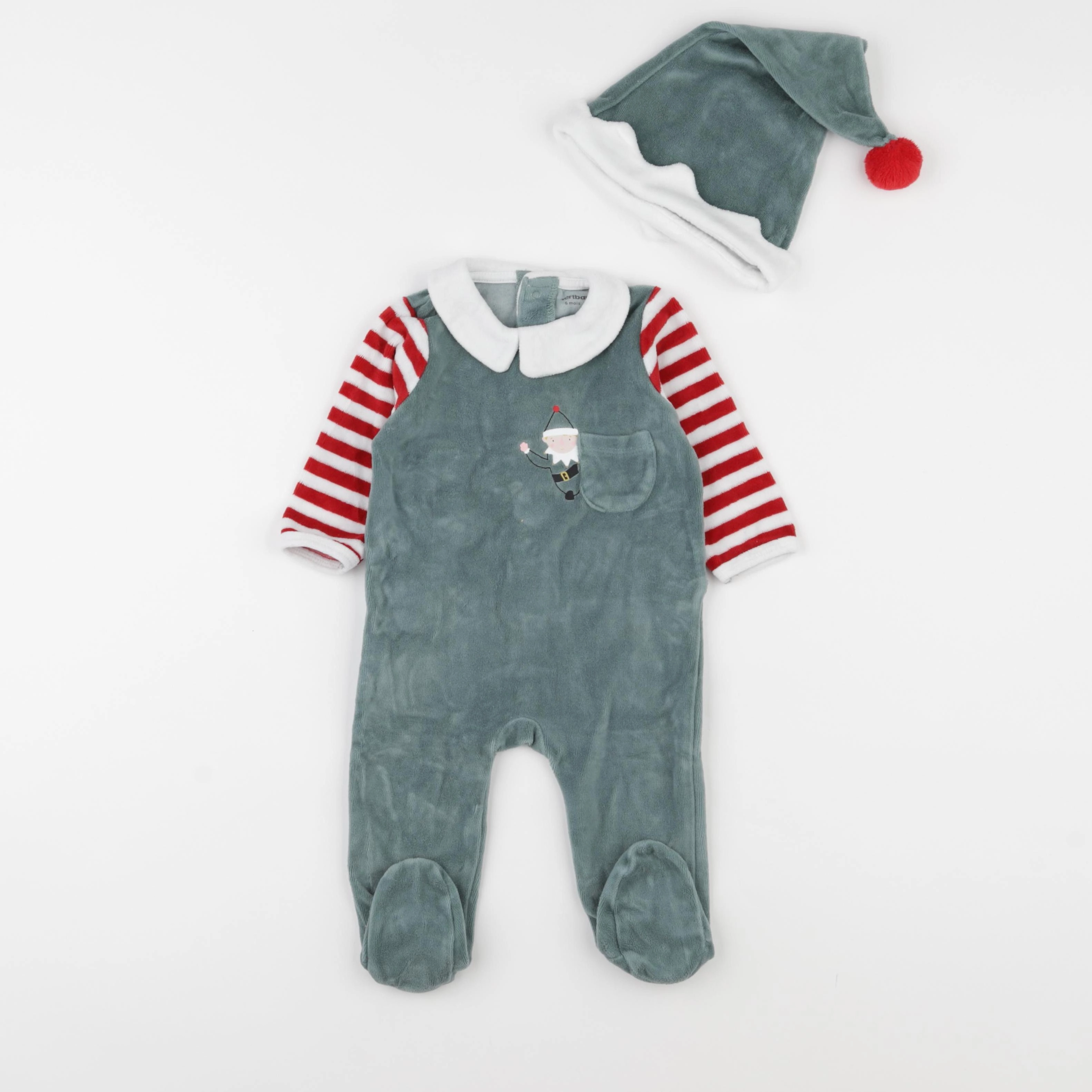 Vertbaudet - pyjama velours vert - 6 mois