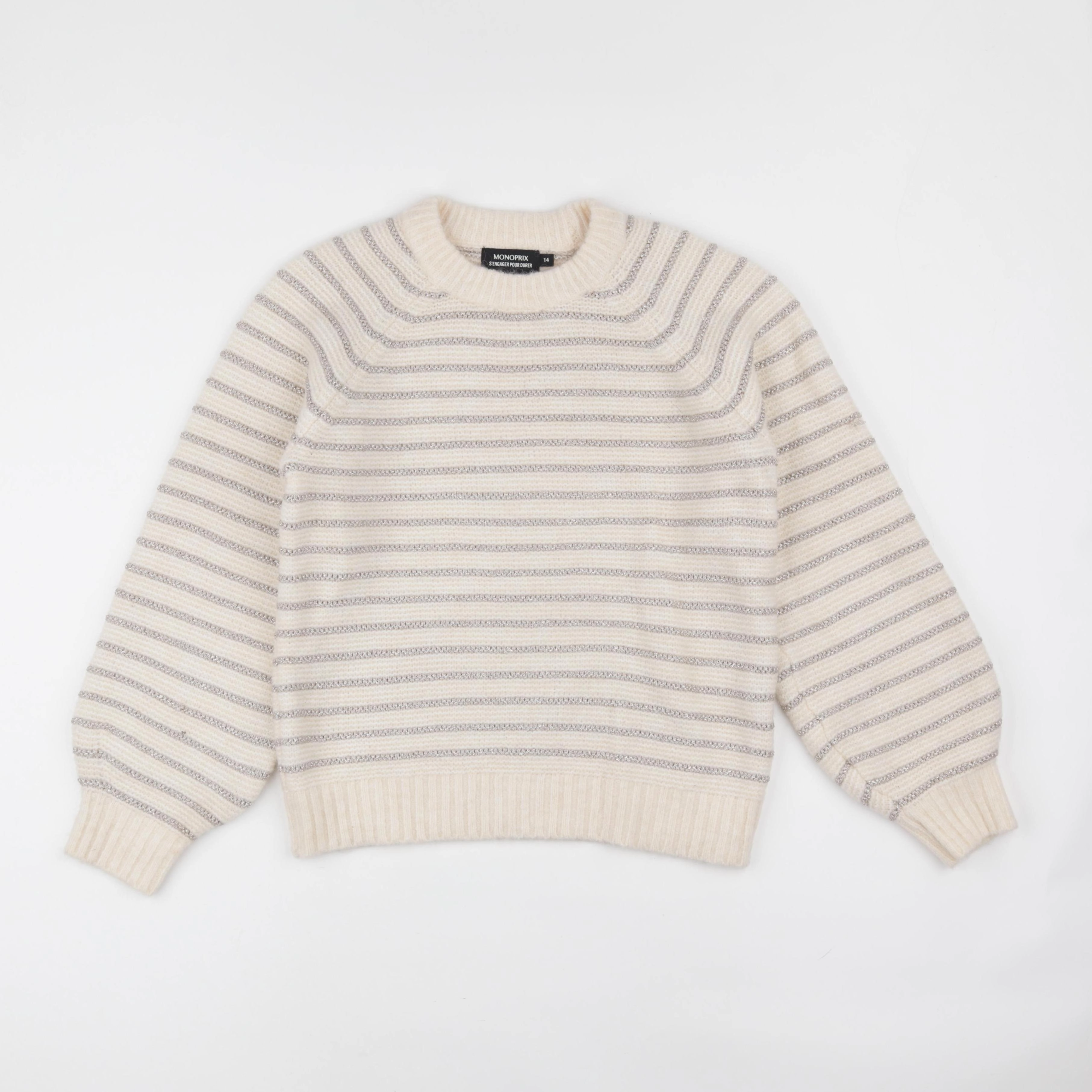 Monoprix - pull beige, argent - 14 ans