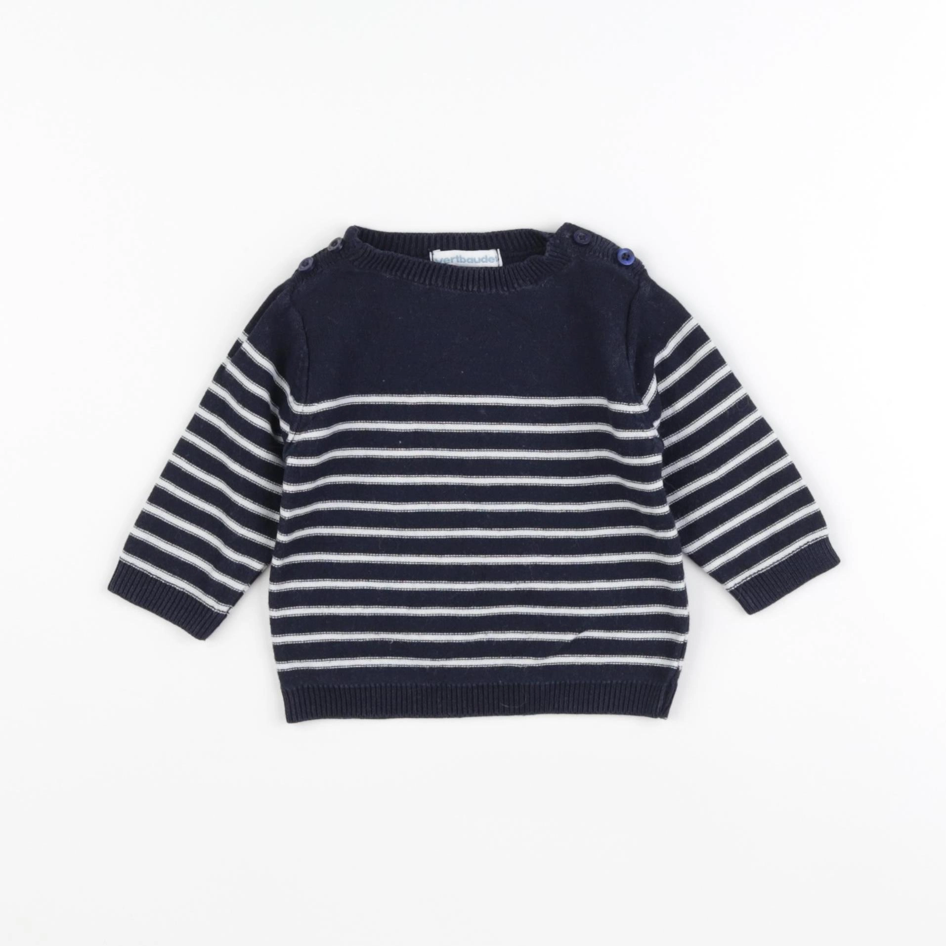 Vertbaudet - pull blanc, bleu - 3 mois