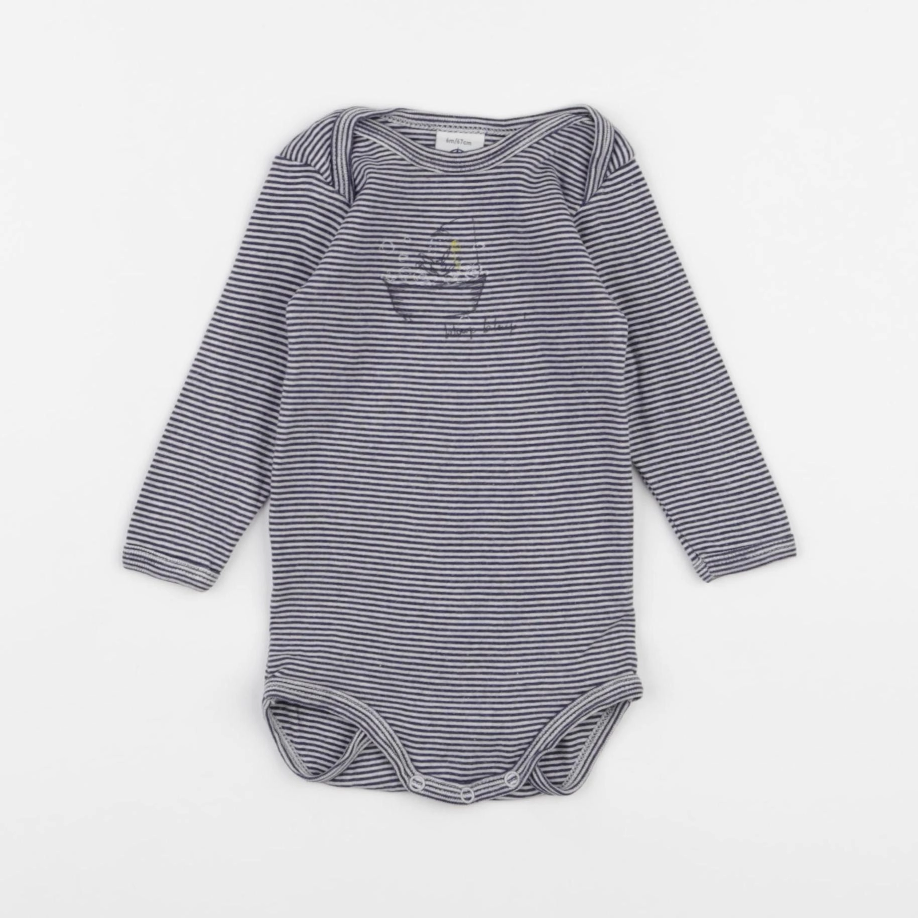 Petit Bateau - body blanc, bleu - 6 mois