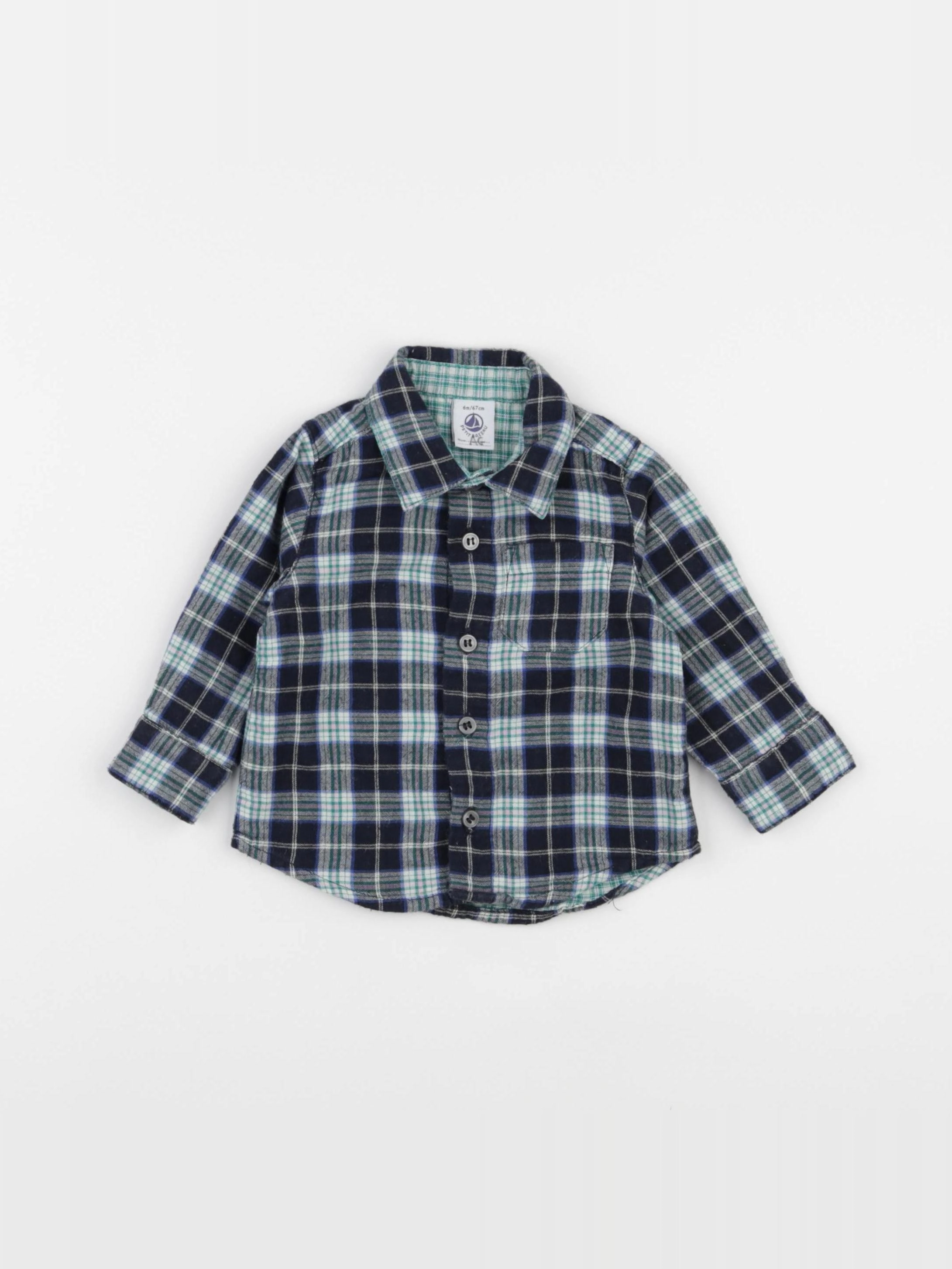 Petit Bateau - chemise bleu, vert - 6 mois
