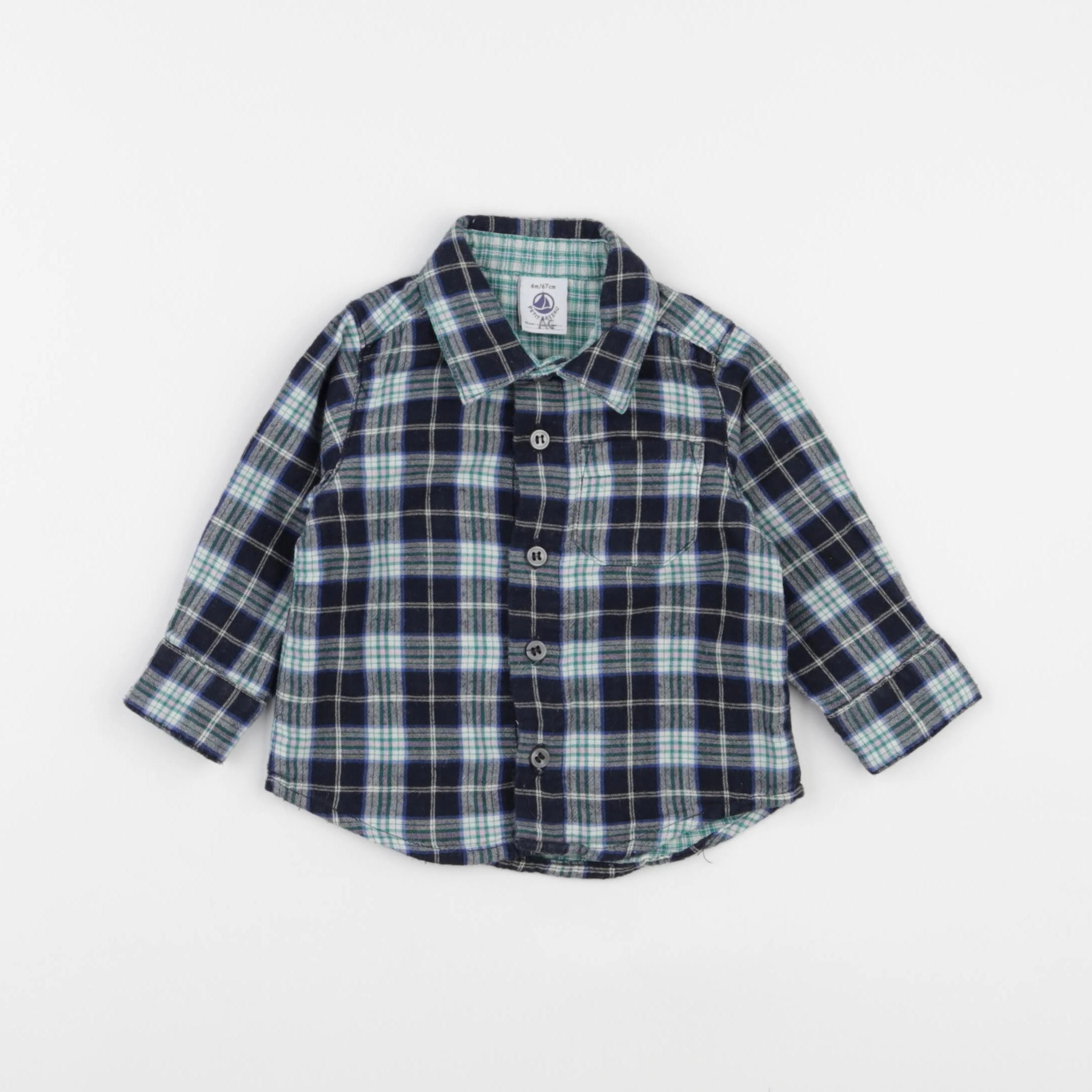 Petit Bateau - chemise bleu, vert - 6 mois