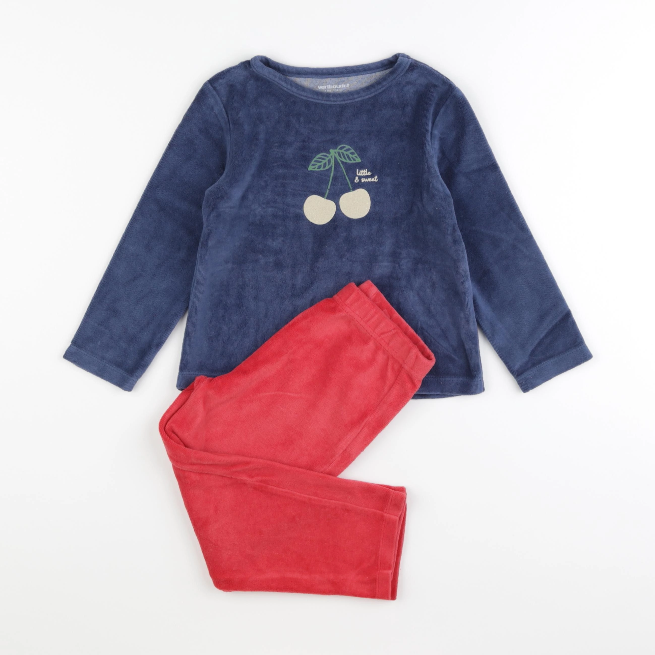 Vertbaudet - pyjama velours bleu, rouge - 4 ans