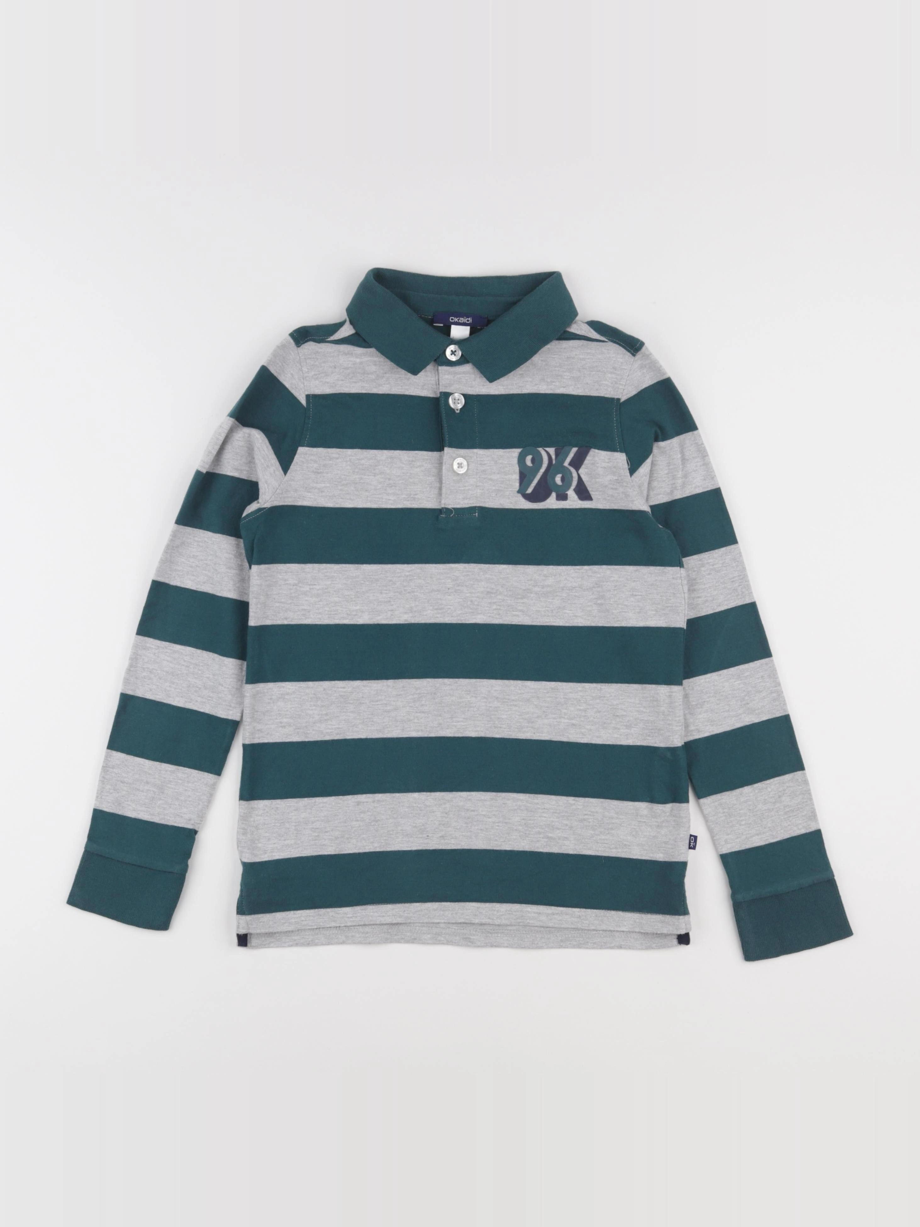 Okaidi - polo gris, vert - 10 ans