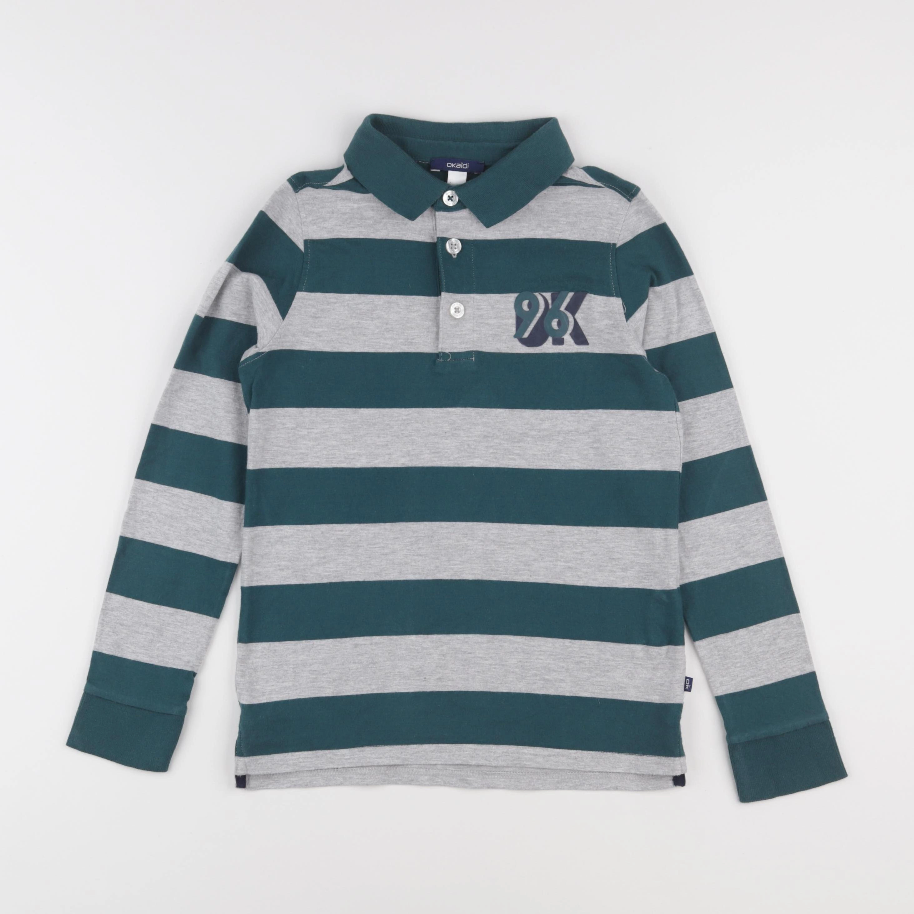 Okaidi - polo gris, vert - 10 ans