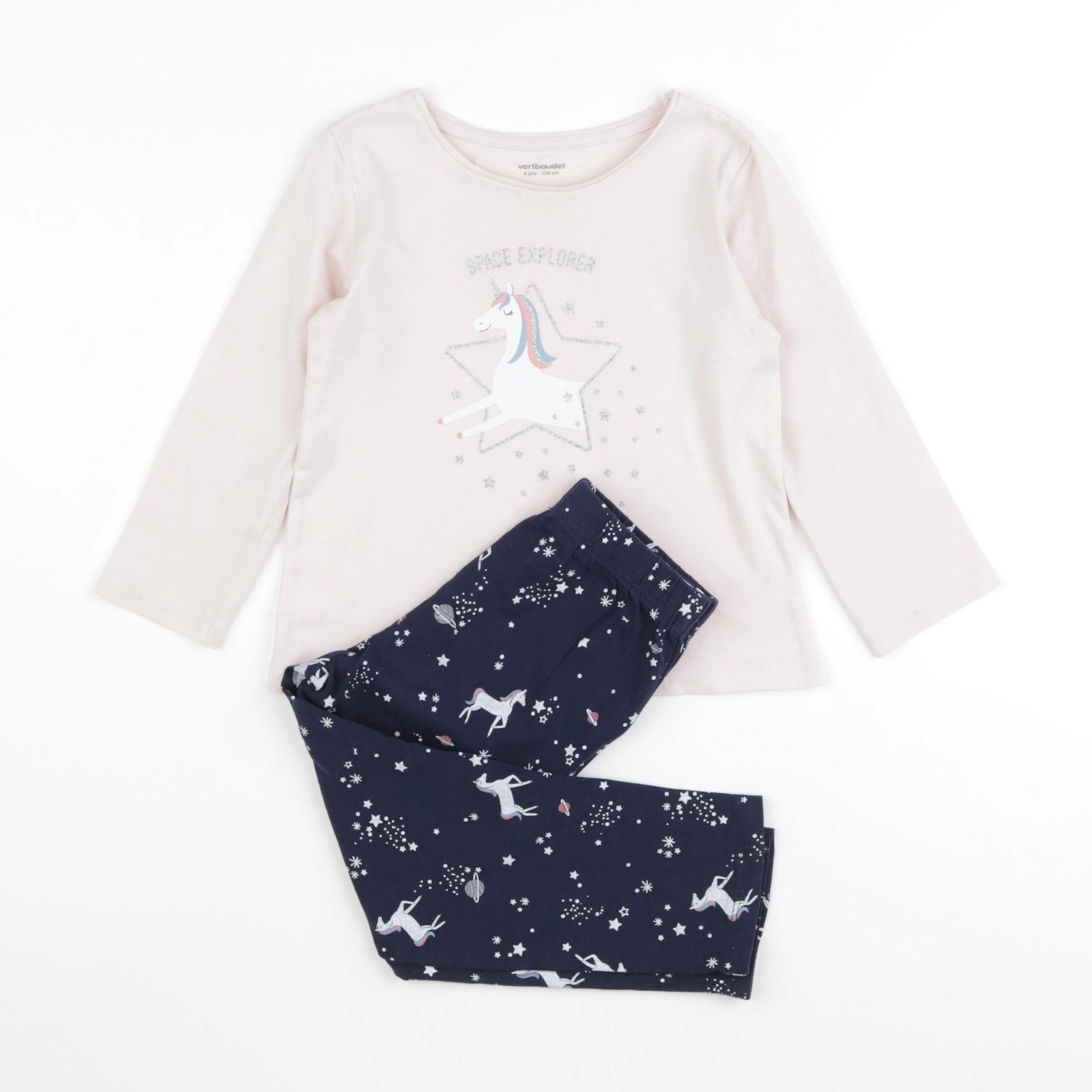 Vertbaudet - pyjama coton bleu, rose - 4 ans
