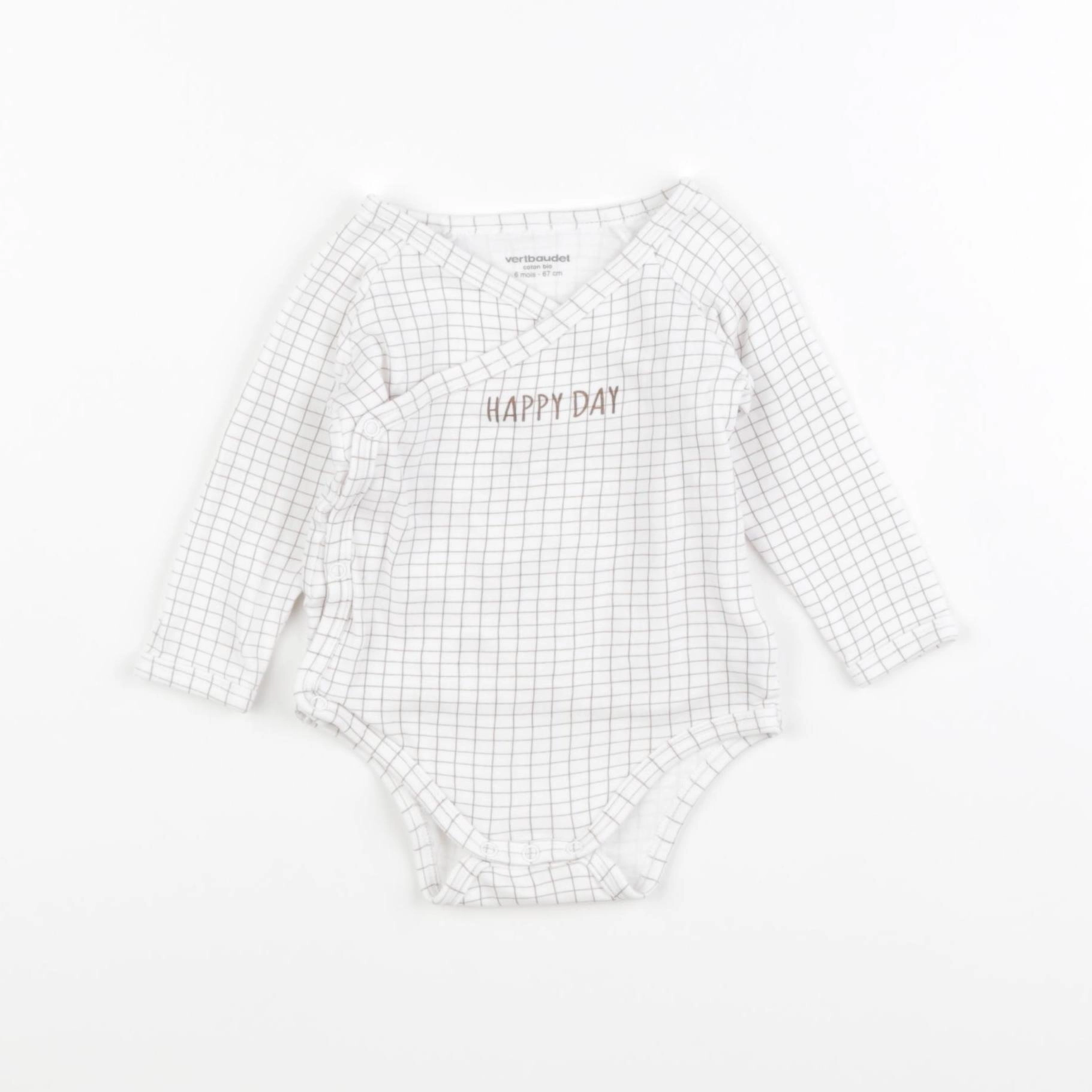 Vertbaudet - body blanc, marron - 6 mois