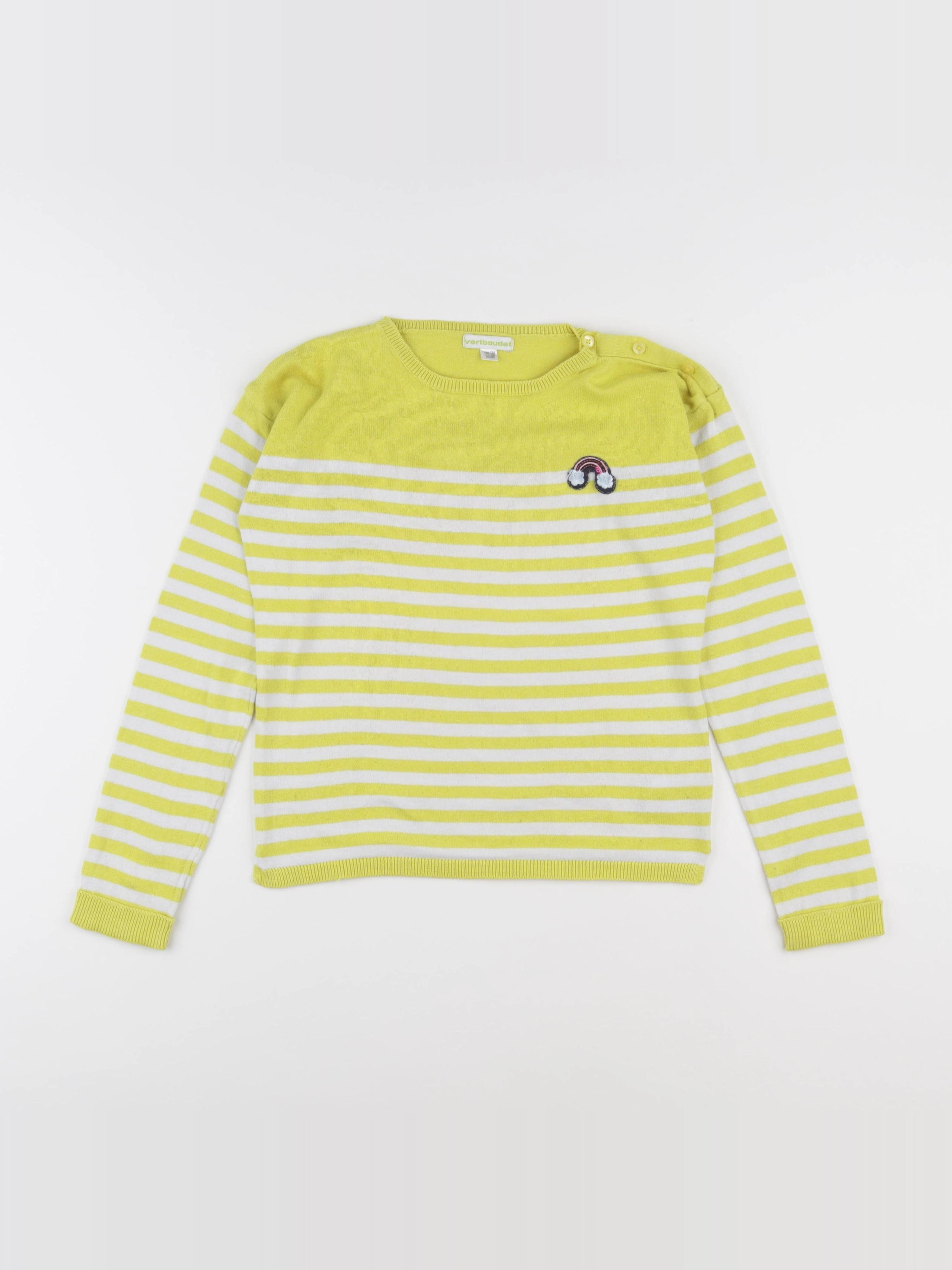 Vertbaudet - pull jaune, blanc - 10 ans
