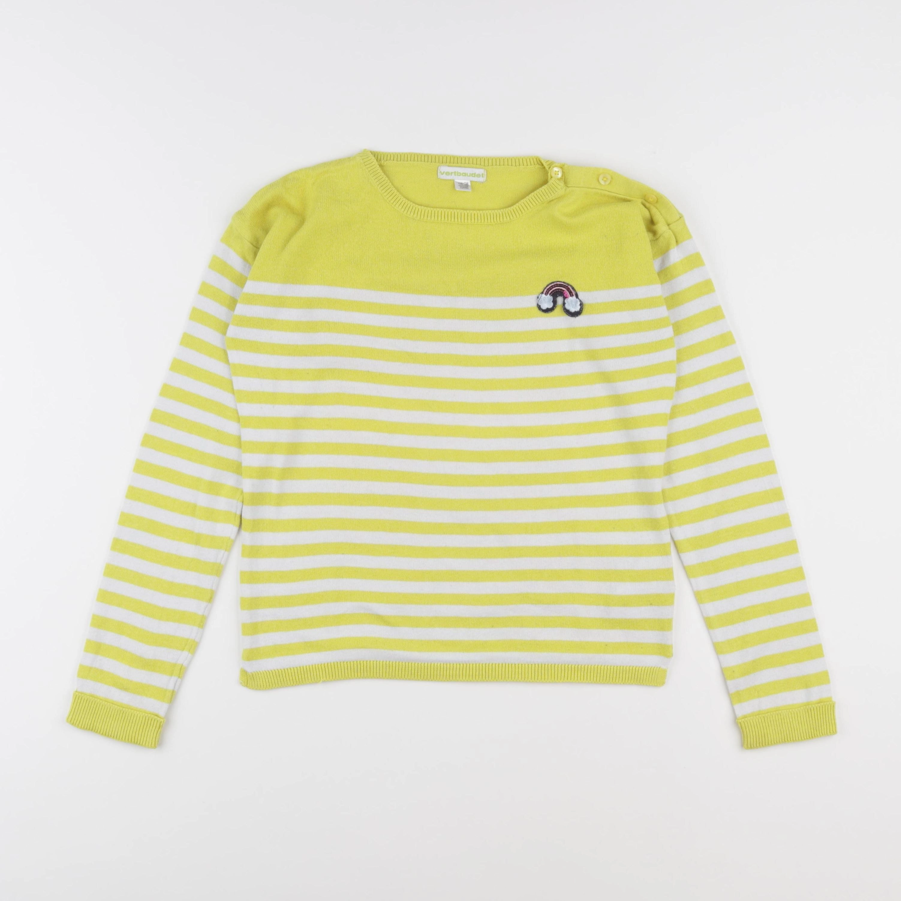 Vertbaudet - pull jaune, blanc - 10 ans