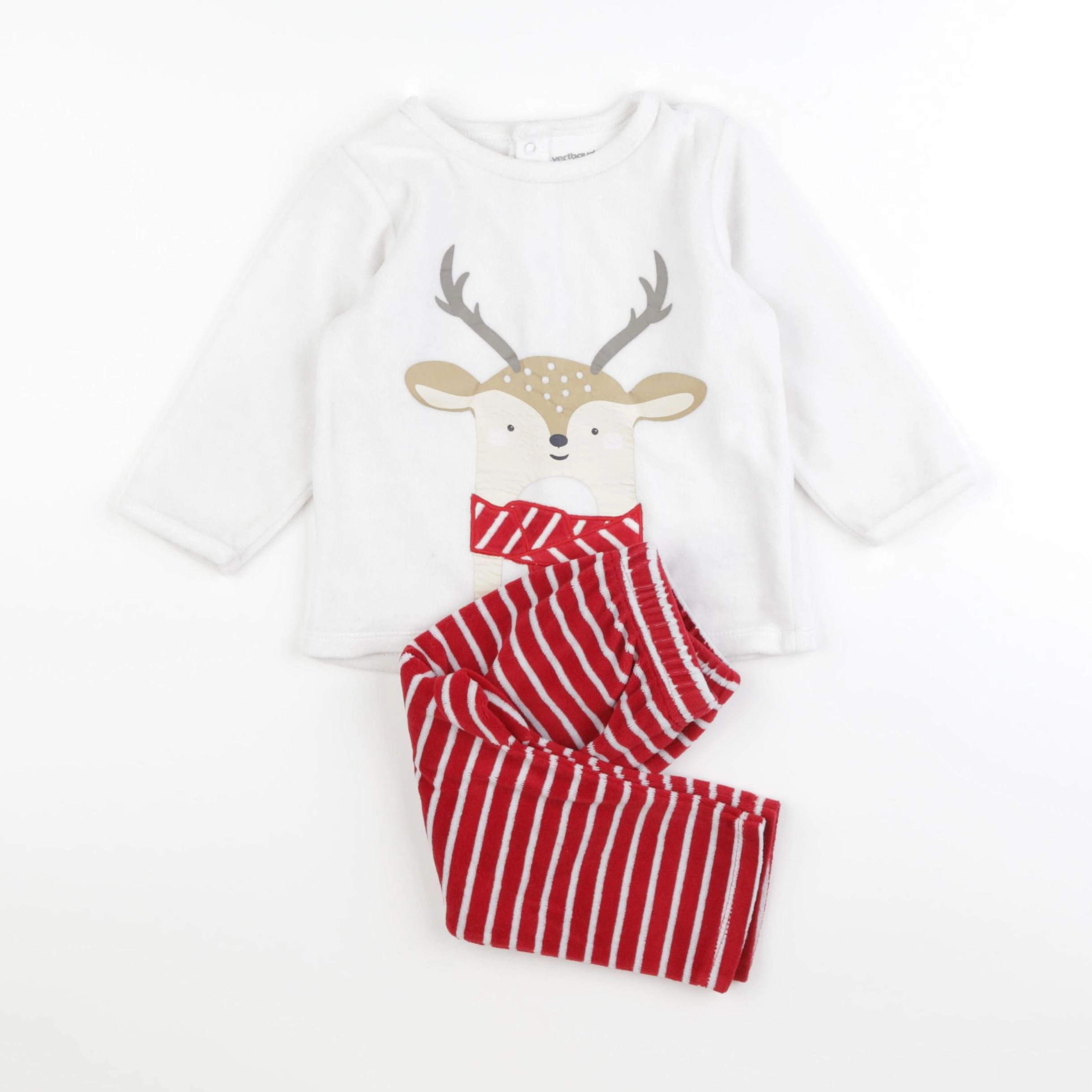 Vertbaudet - pyjama velours blanc, rouge - 18 mois