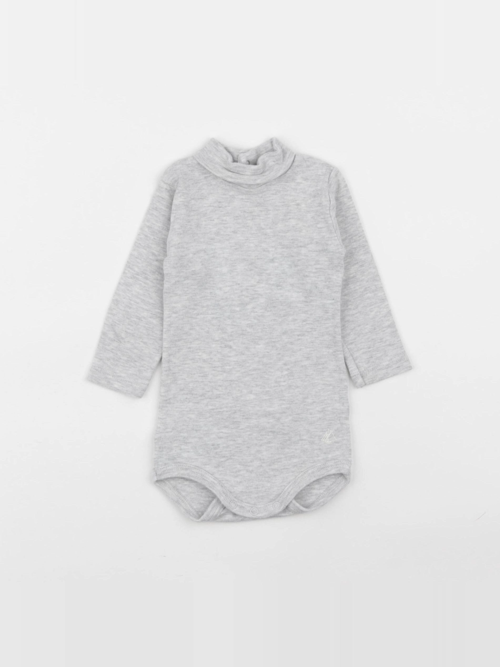 Petit Bateau - body à col gris - 6 mois