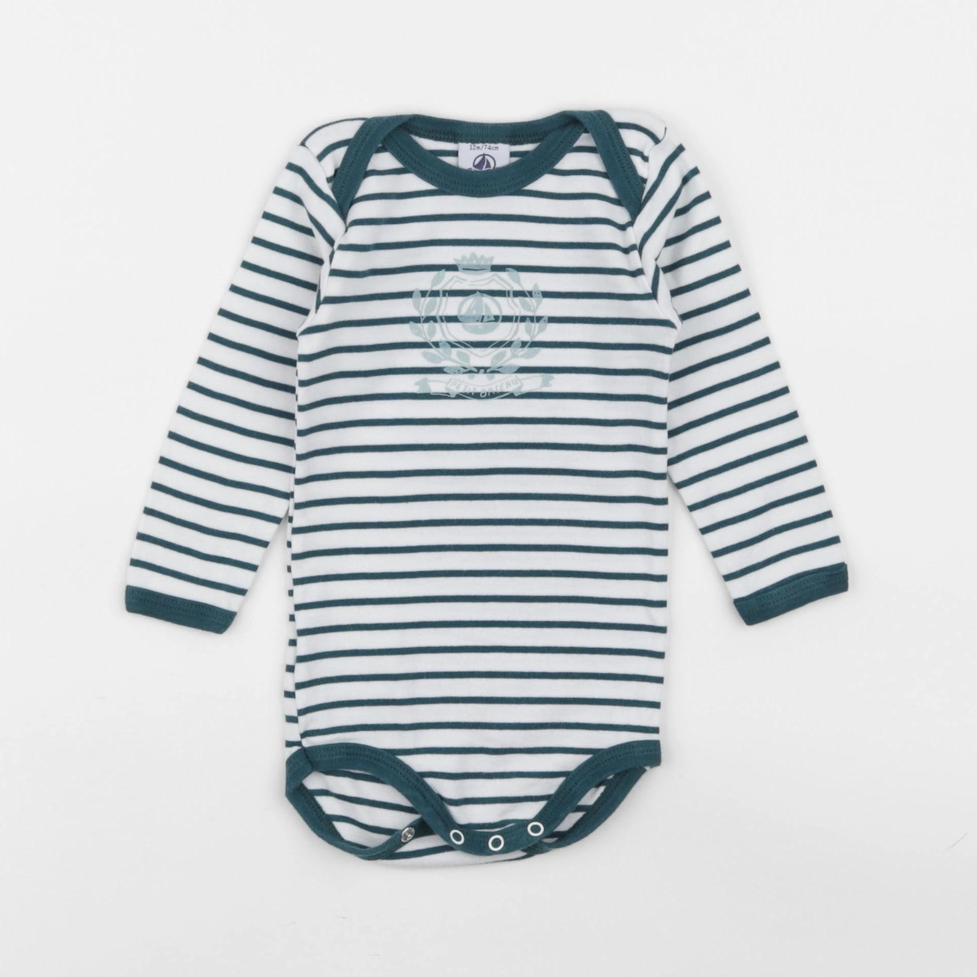 Petit Bateau - body vert, blanc - 12 mois