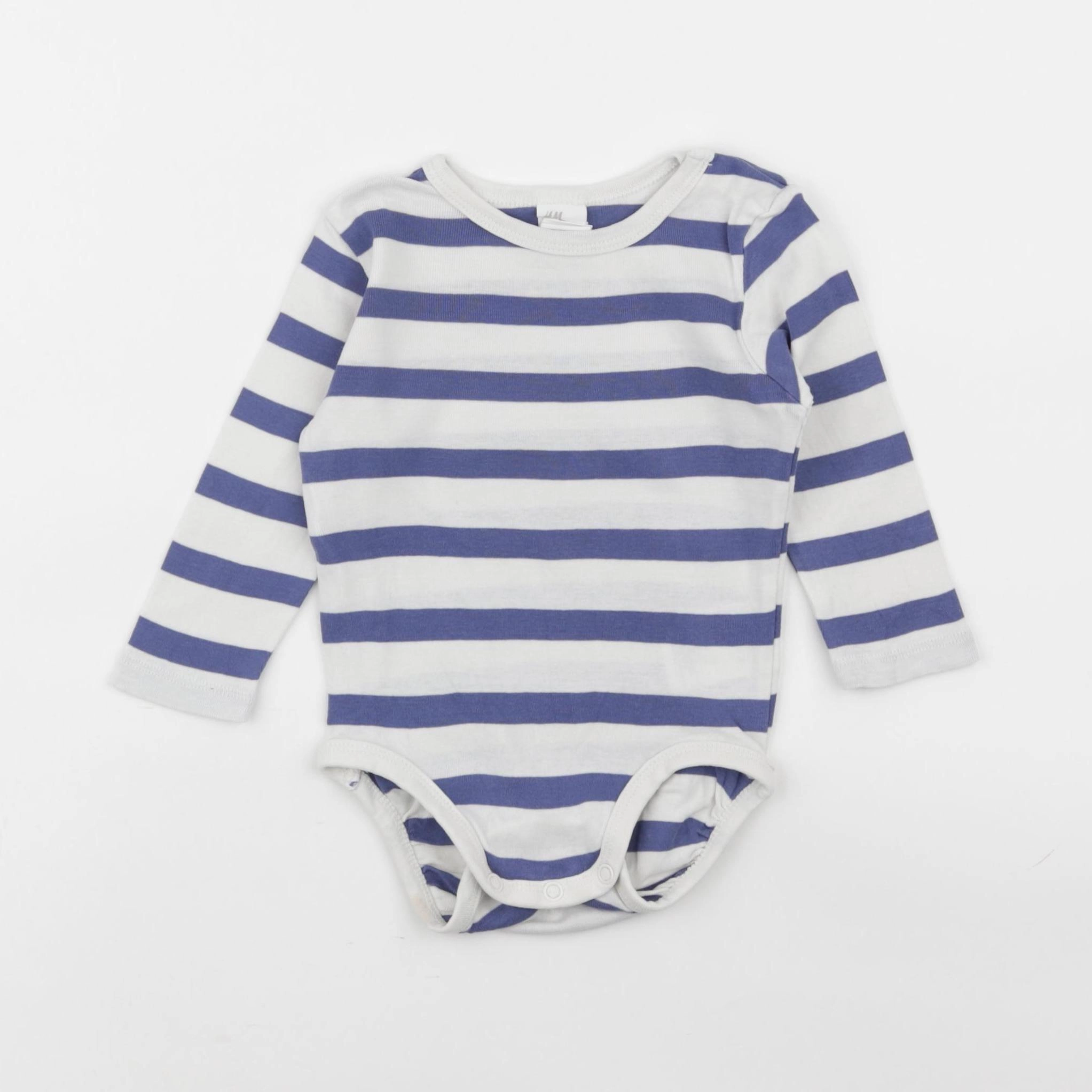 H&M - body blanc, bleu - 6/9 mois