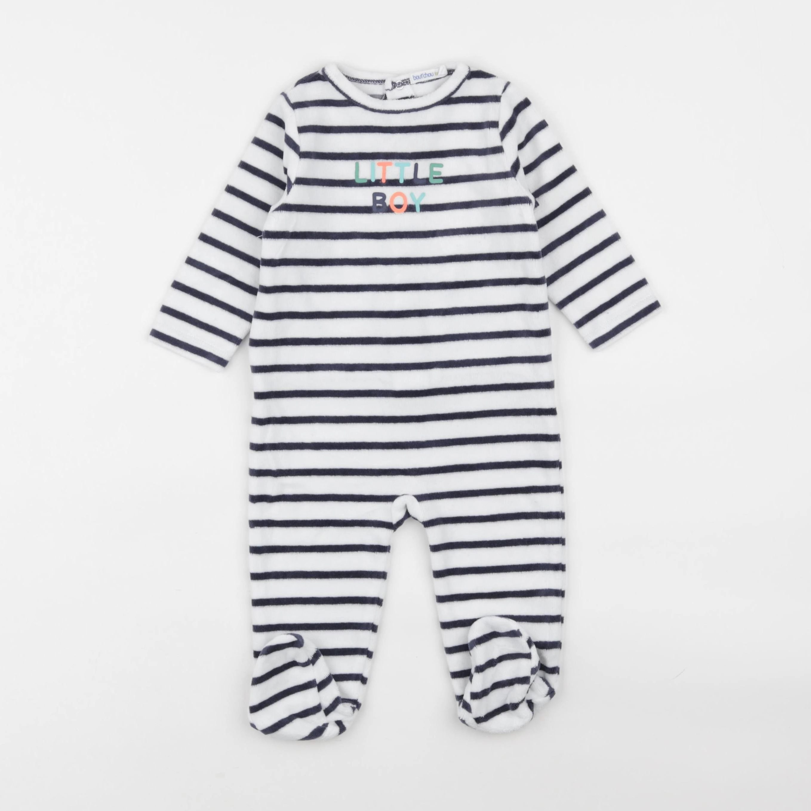 Boutchou - pyjama velours blanc, bleu - 9 mois