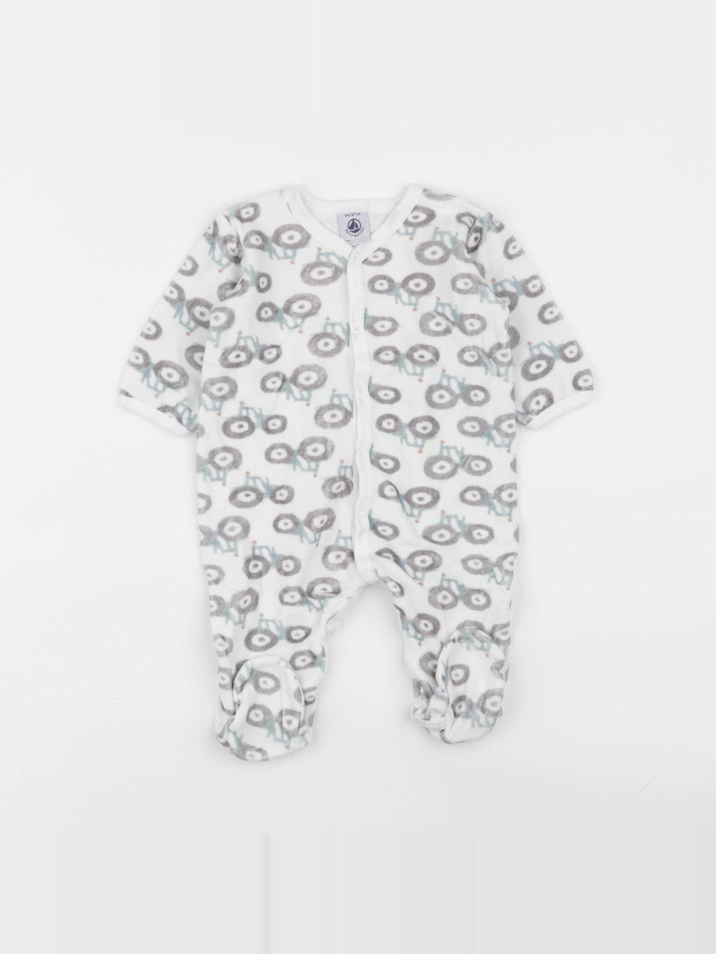Petit Bateau - pyjama velours blanc, gris - 6 mois