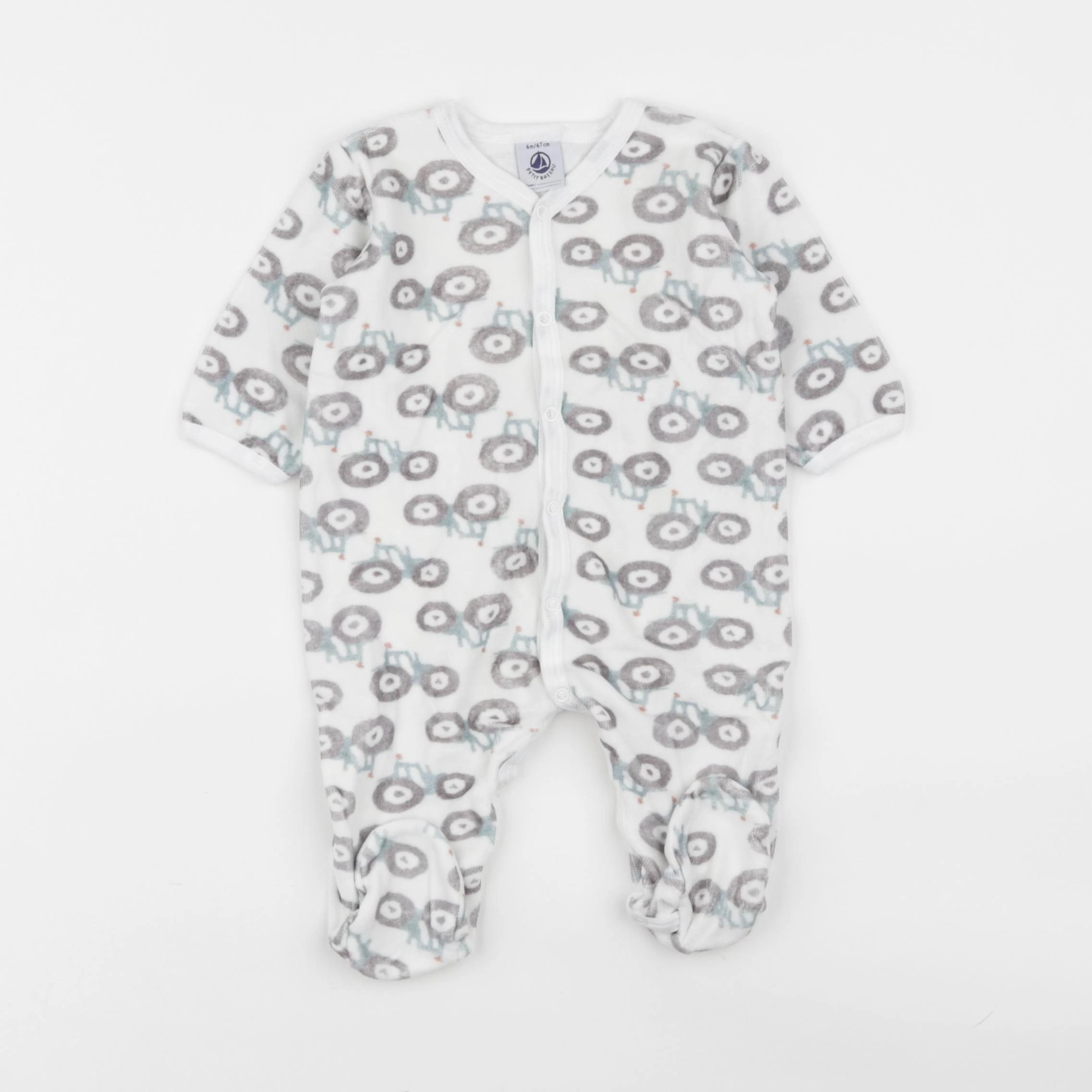 Petit Bateau - pyjama velours blanc, gris - 6 mois