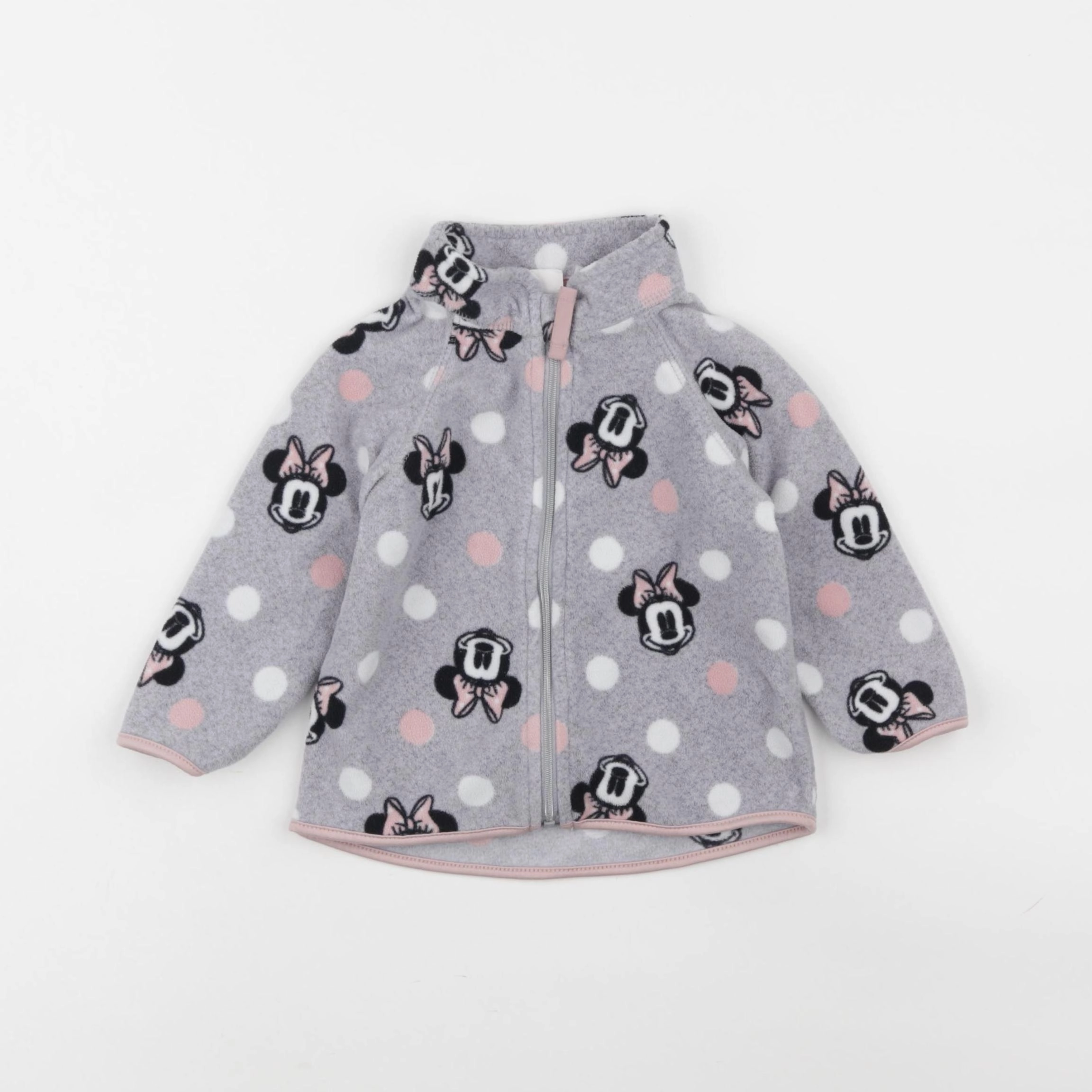 H&M - polaire gris, rose - 6/9 mois
