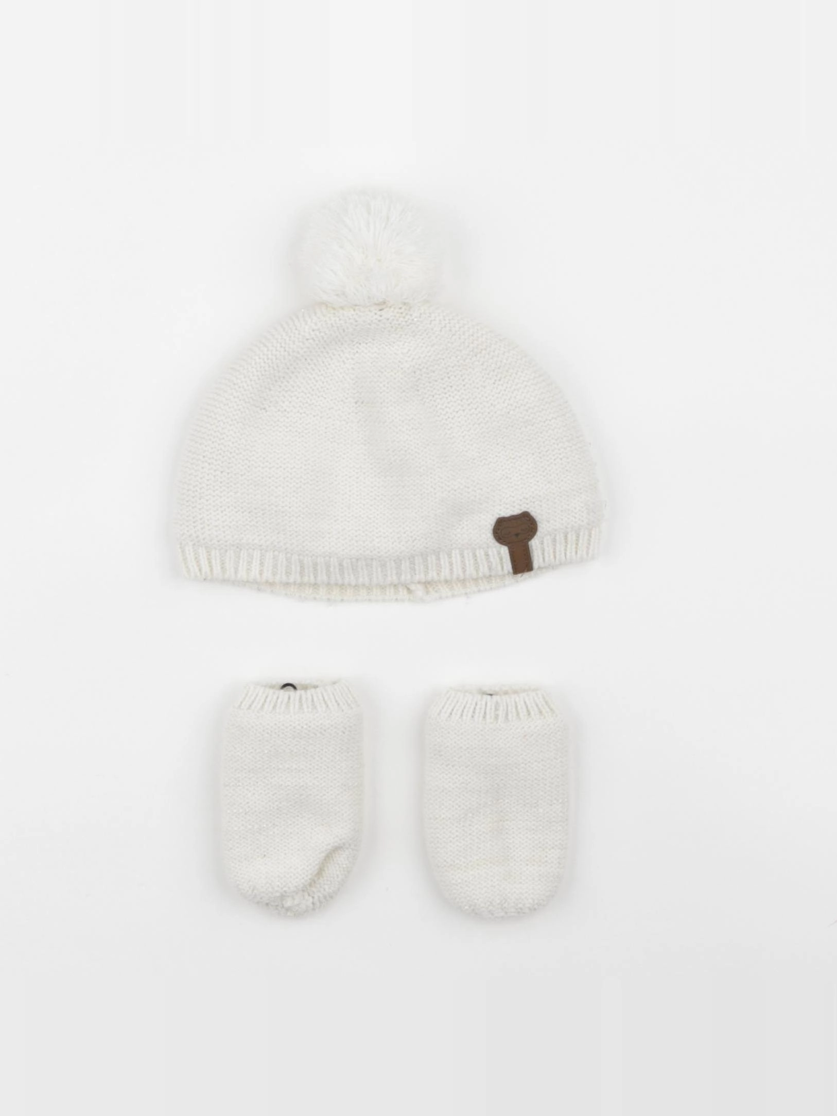 Vertbaudet - ensemble bonnet/moufles blanc, or - 12/18 mois