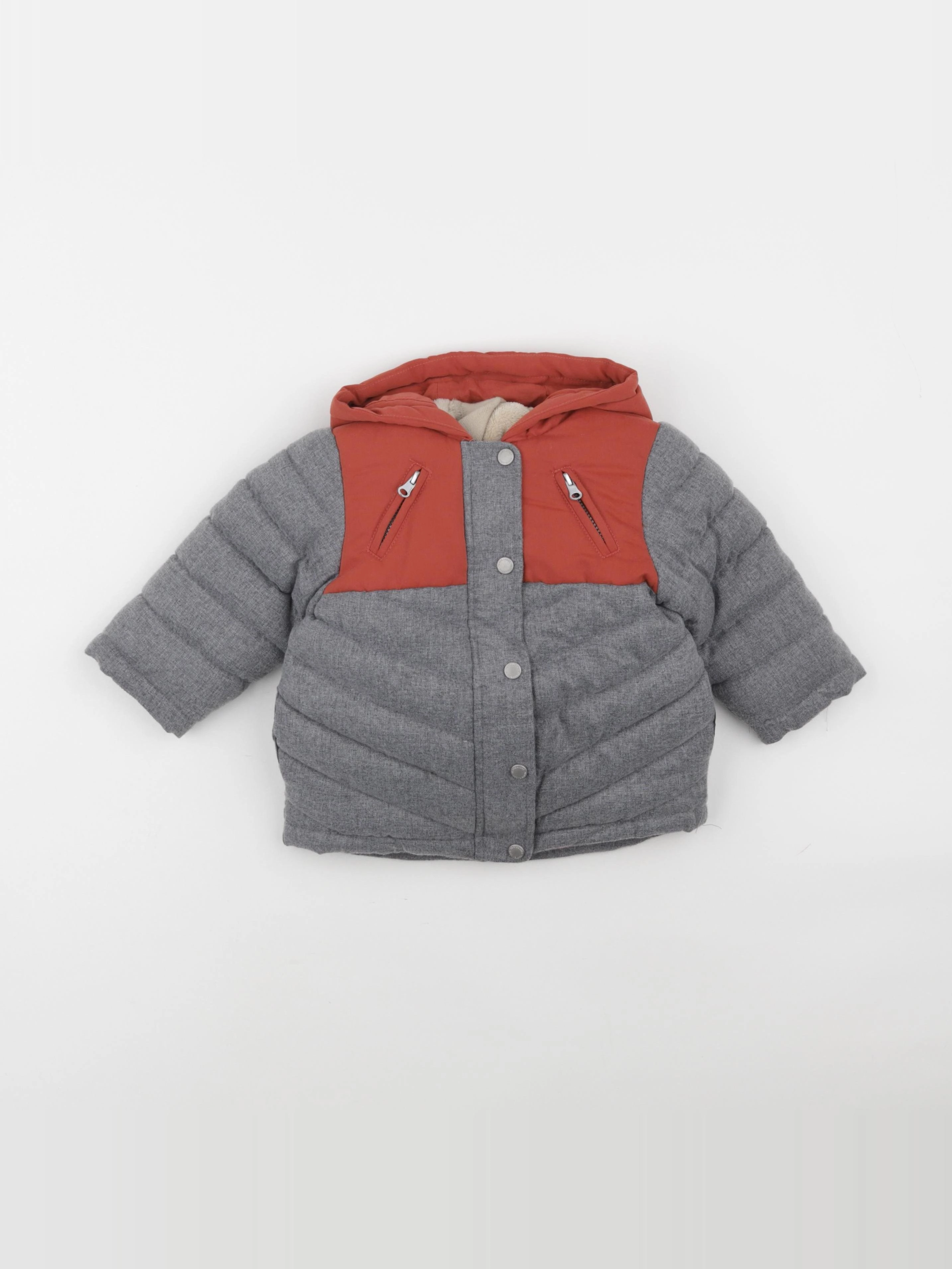Vertbaudet - manteau gris, rouge - 12 mois