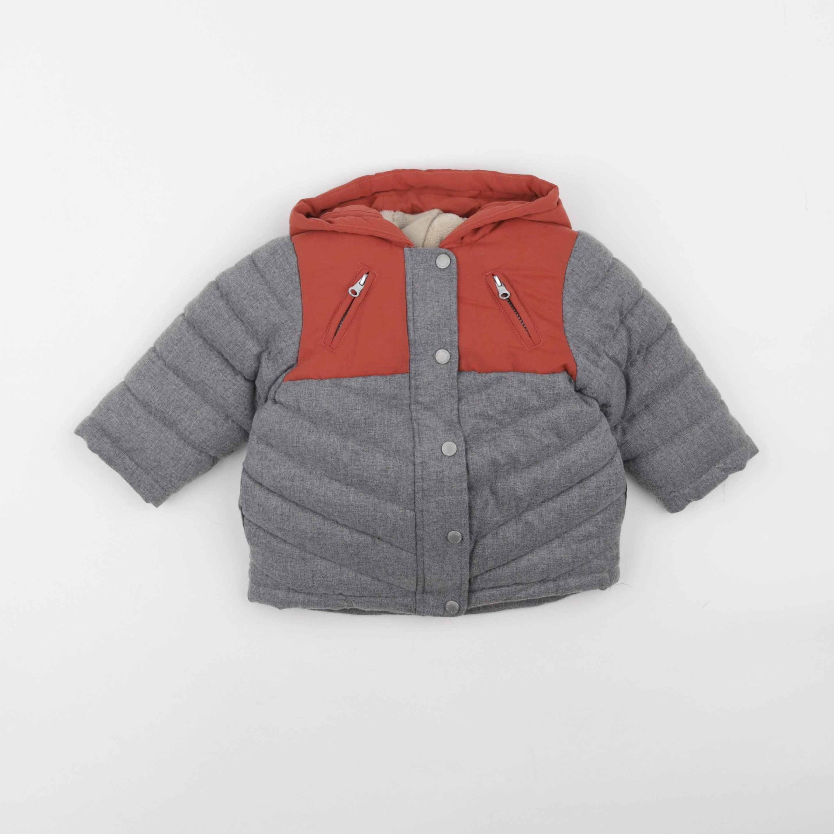 Vertbaudet - manteau gris, rouge - 12 mois