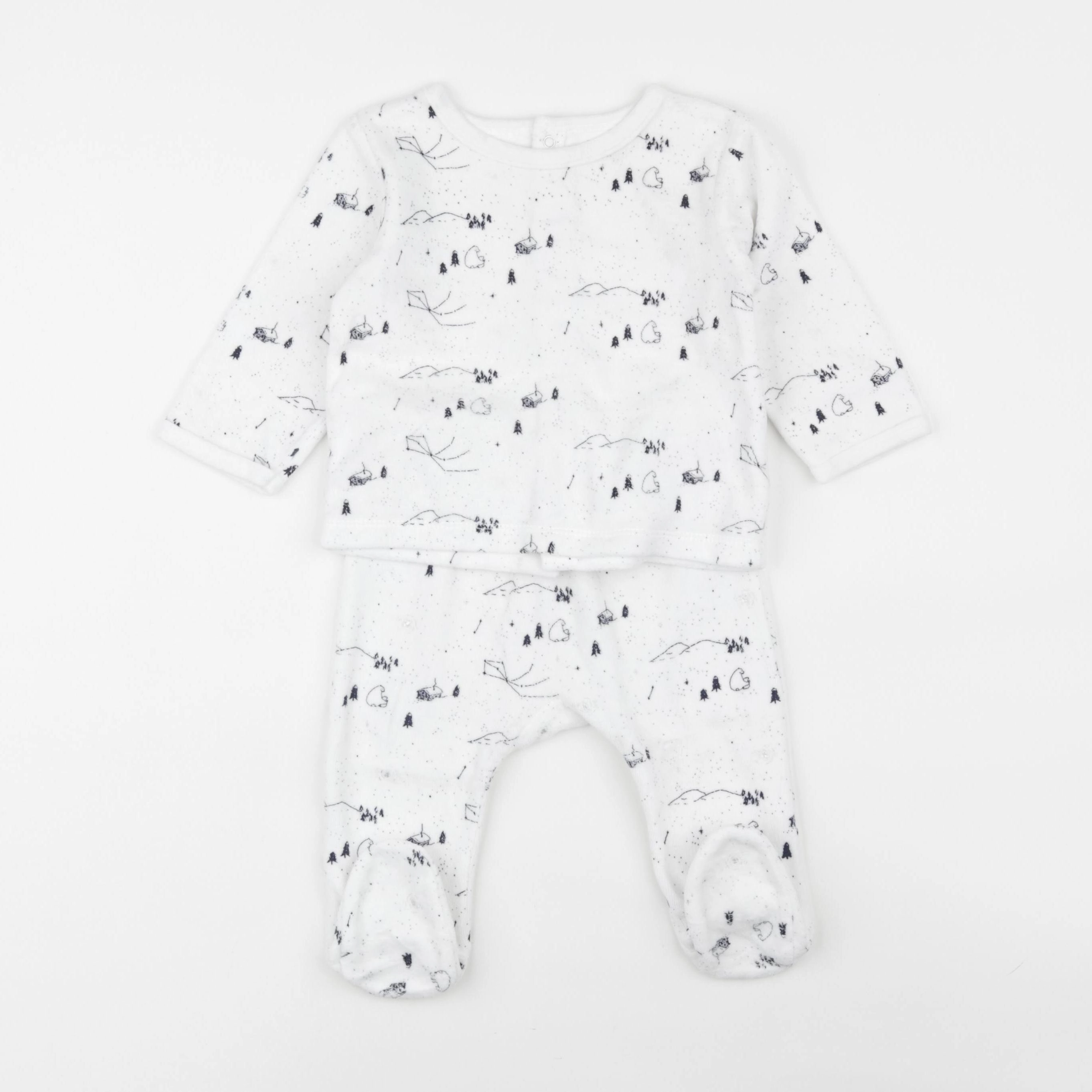Vertbaudet - pyjama velours blanc, bleu - 9 mois