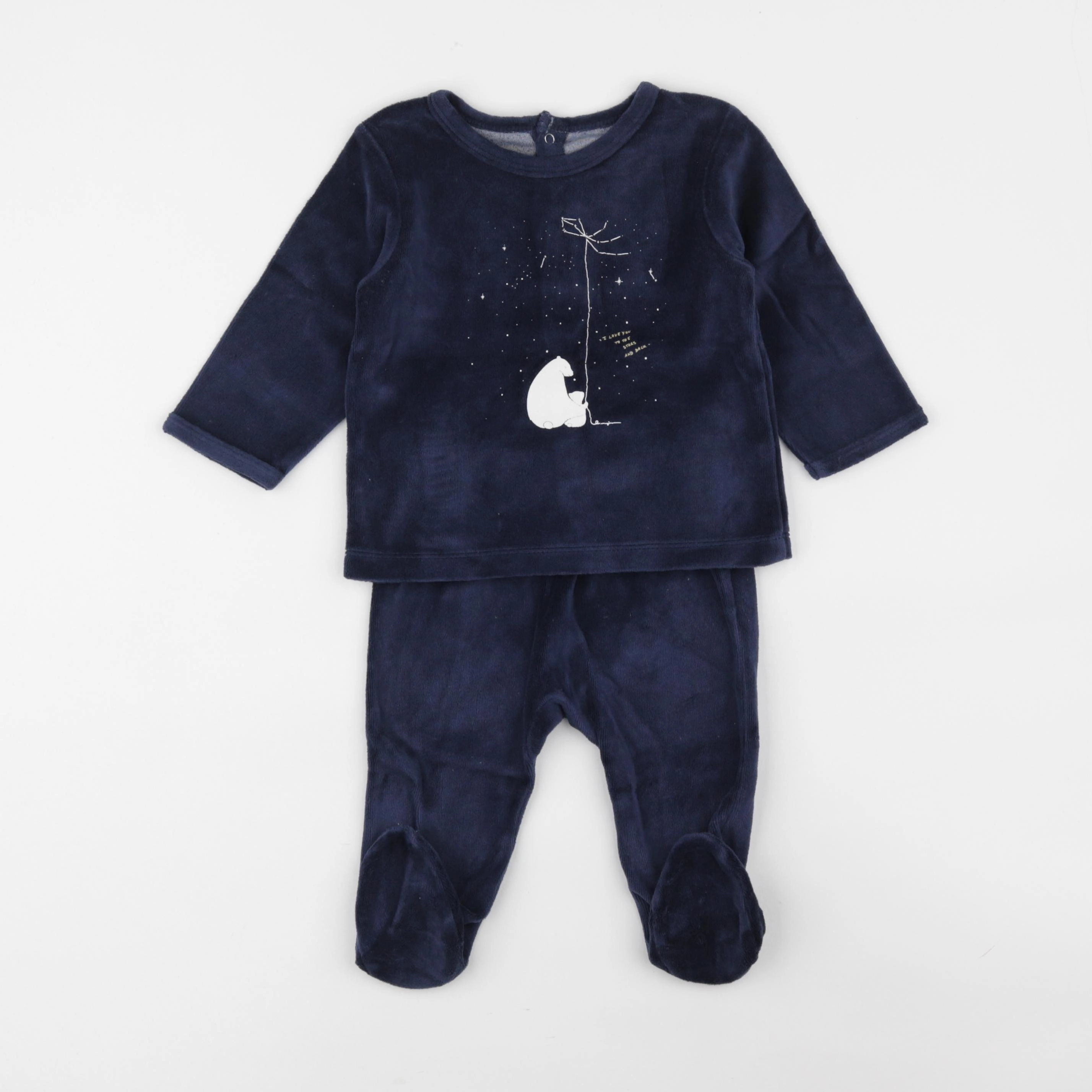 Vertbaudet - pyjama velours bleu - 9 mois