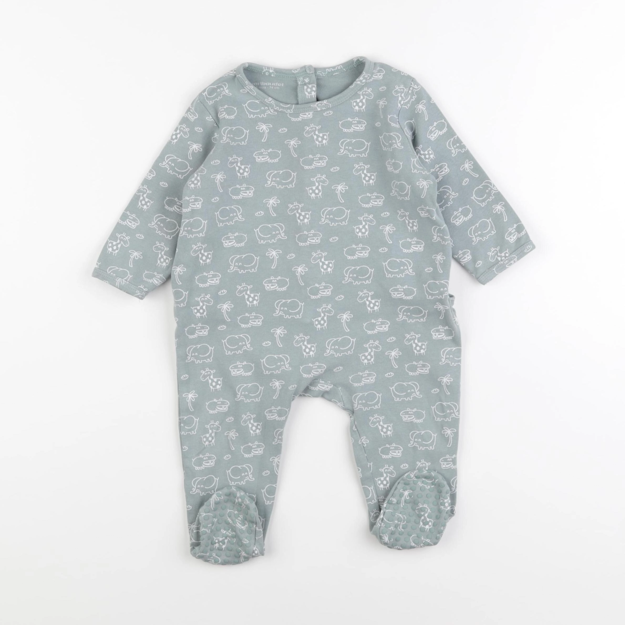 Vertbaudet - pyjama coton vert, blanc - 12 mois