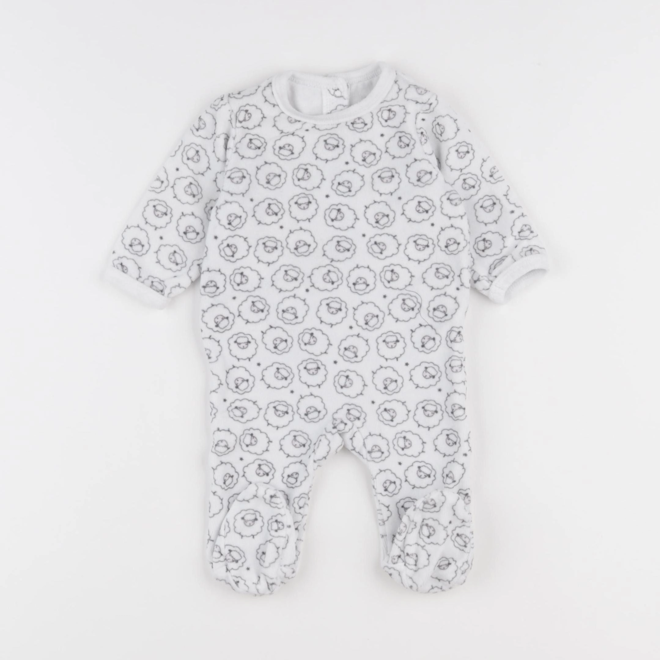 Vertbaudet - pyjama velours gris, blanc - 3 mois