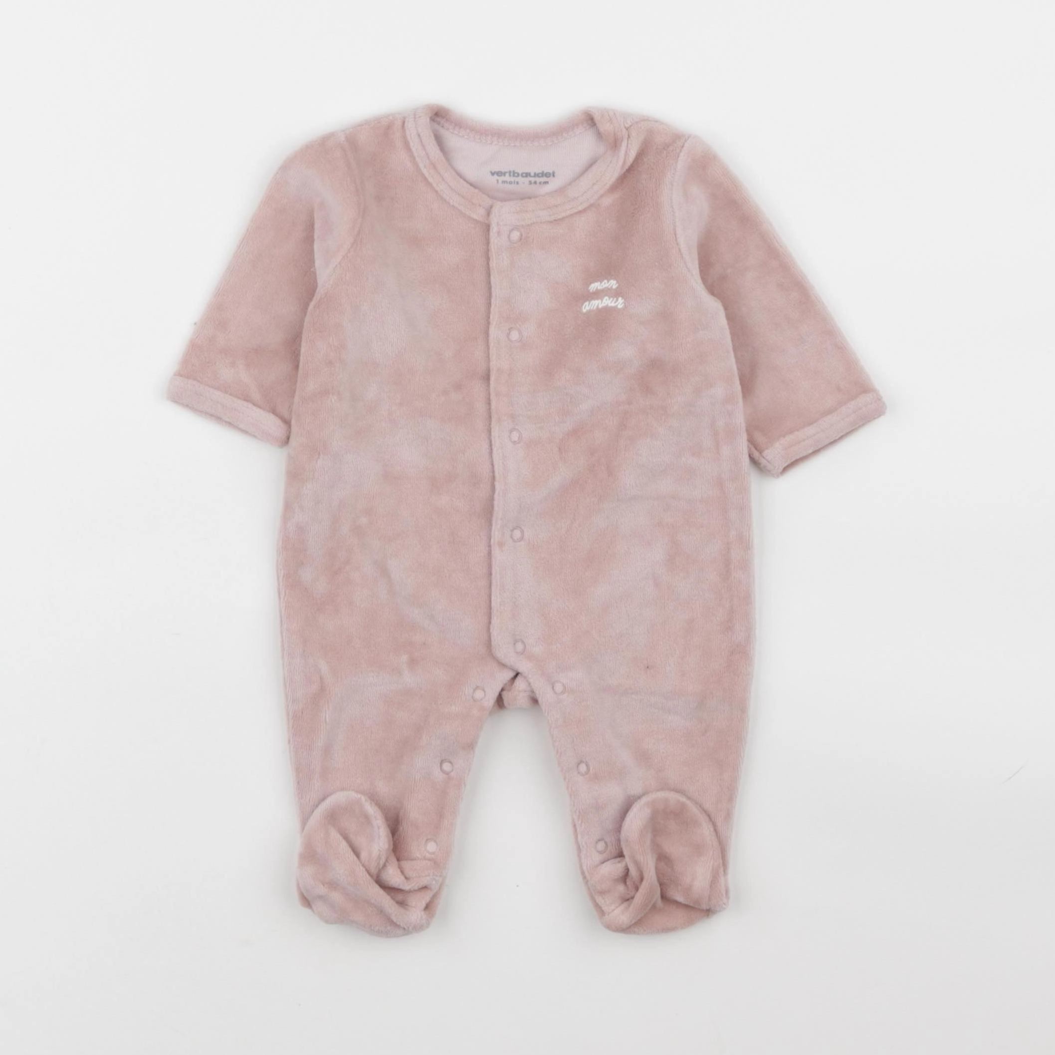 Vertbaudet - pyjama velours rose - 1 mois