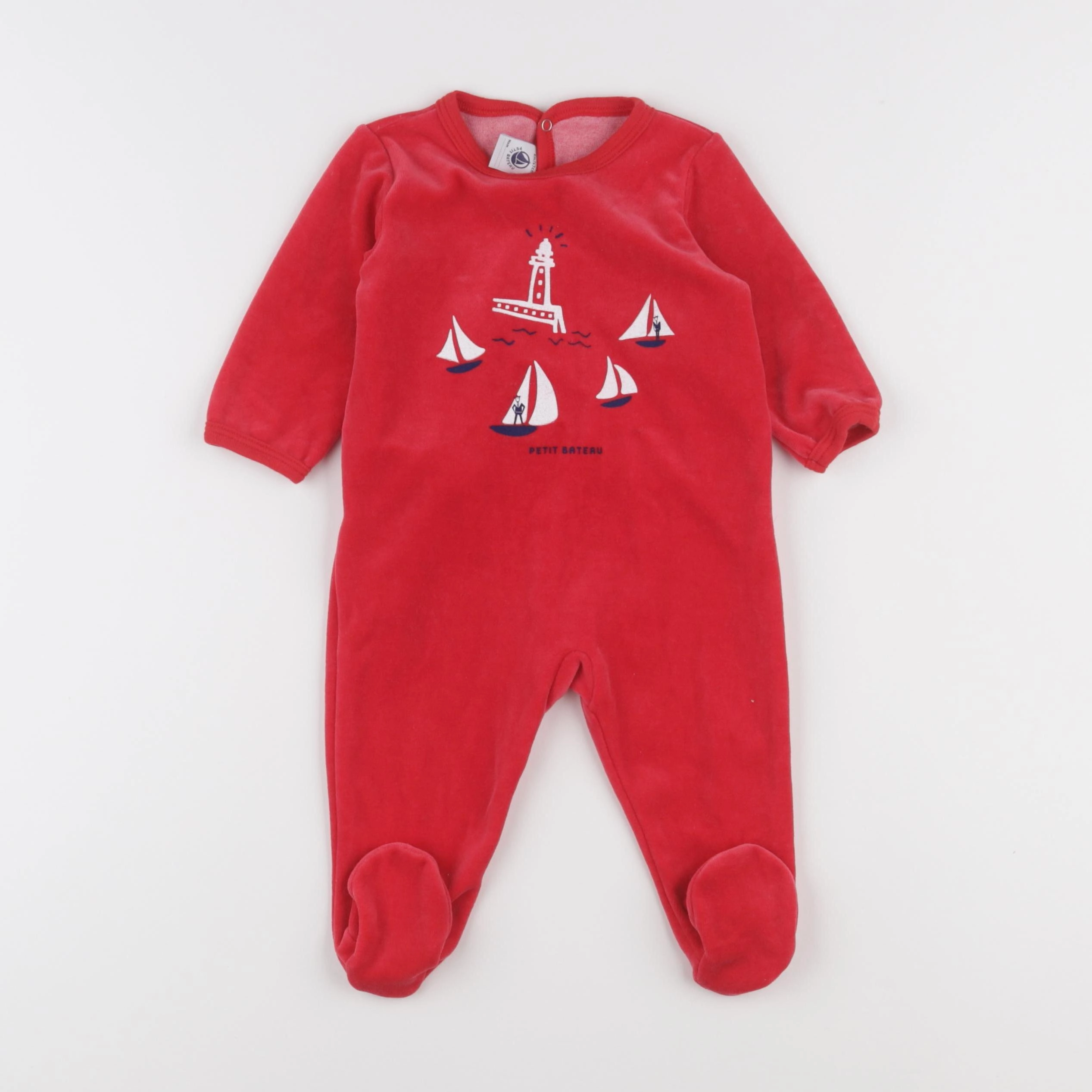Petit Bateau - pyjama velours rouge - 6 mois