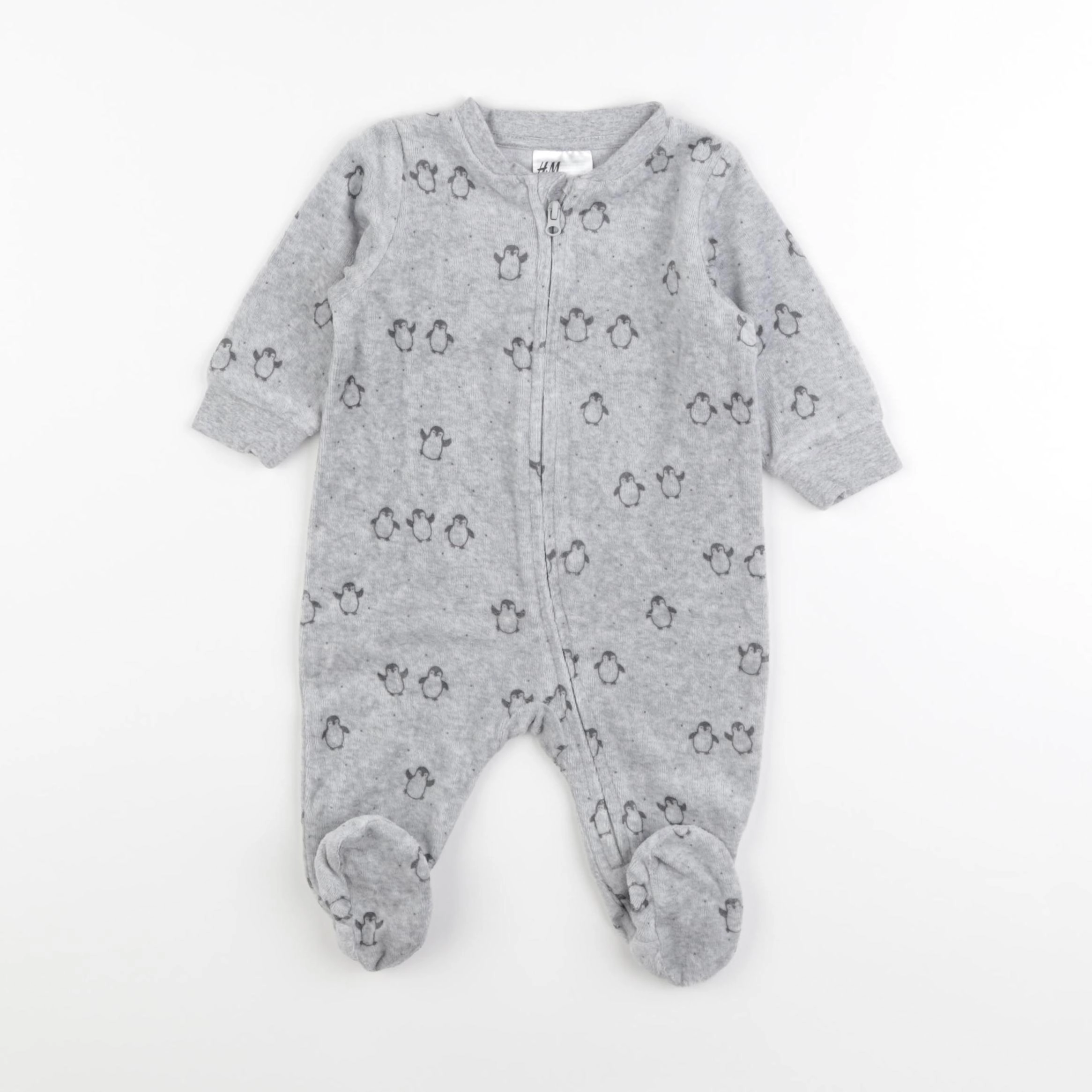 H&M - pyjama velours gris - 2/4 mois