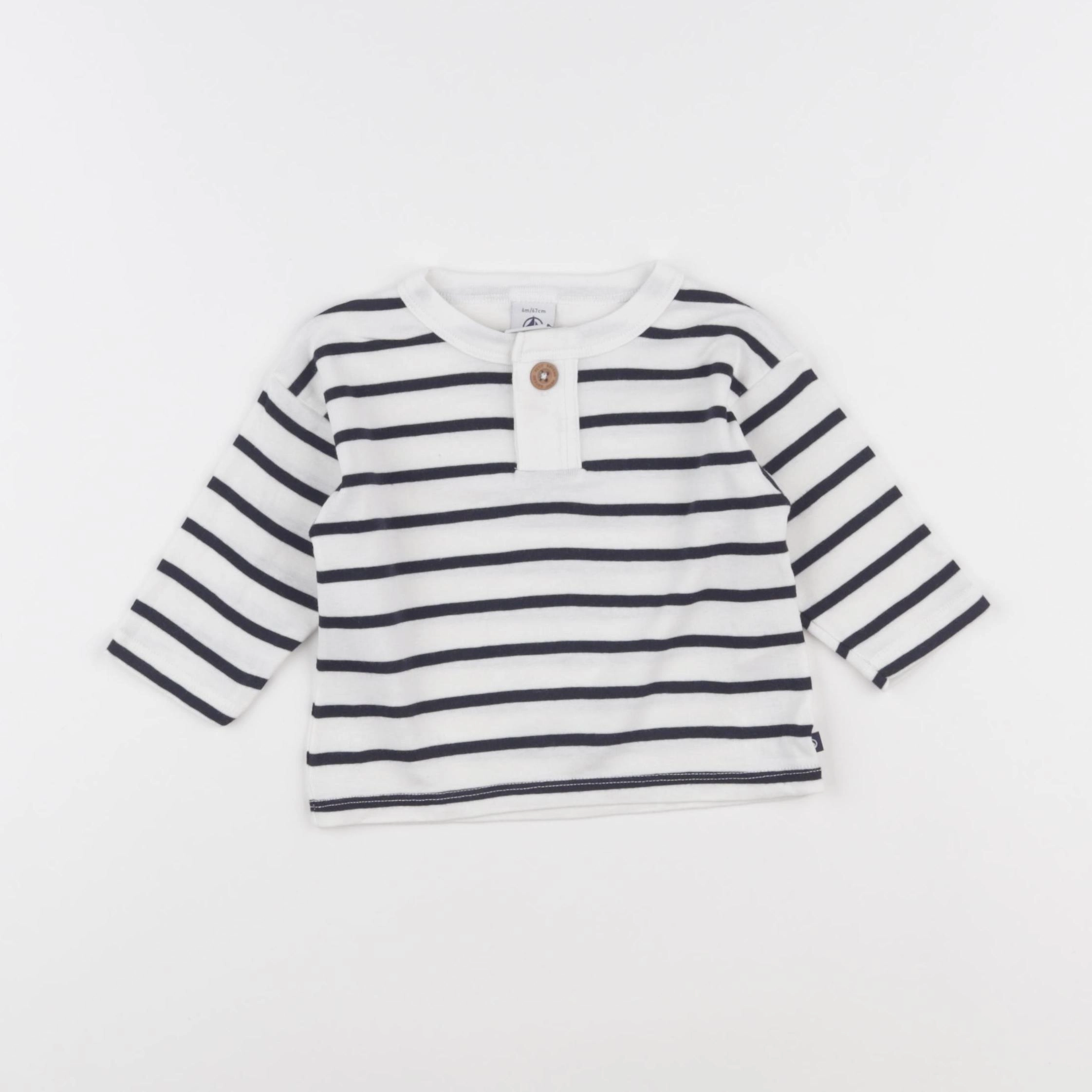 Petit Bateau - tee-shirt blanc, bleu - 6 mois