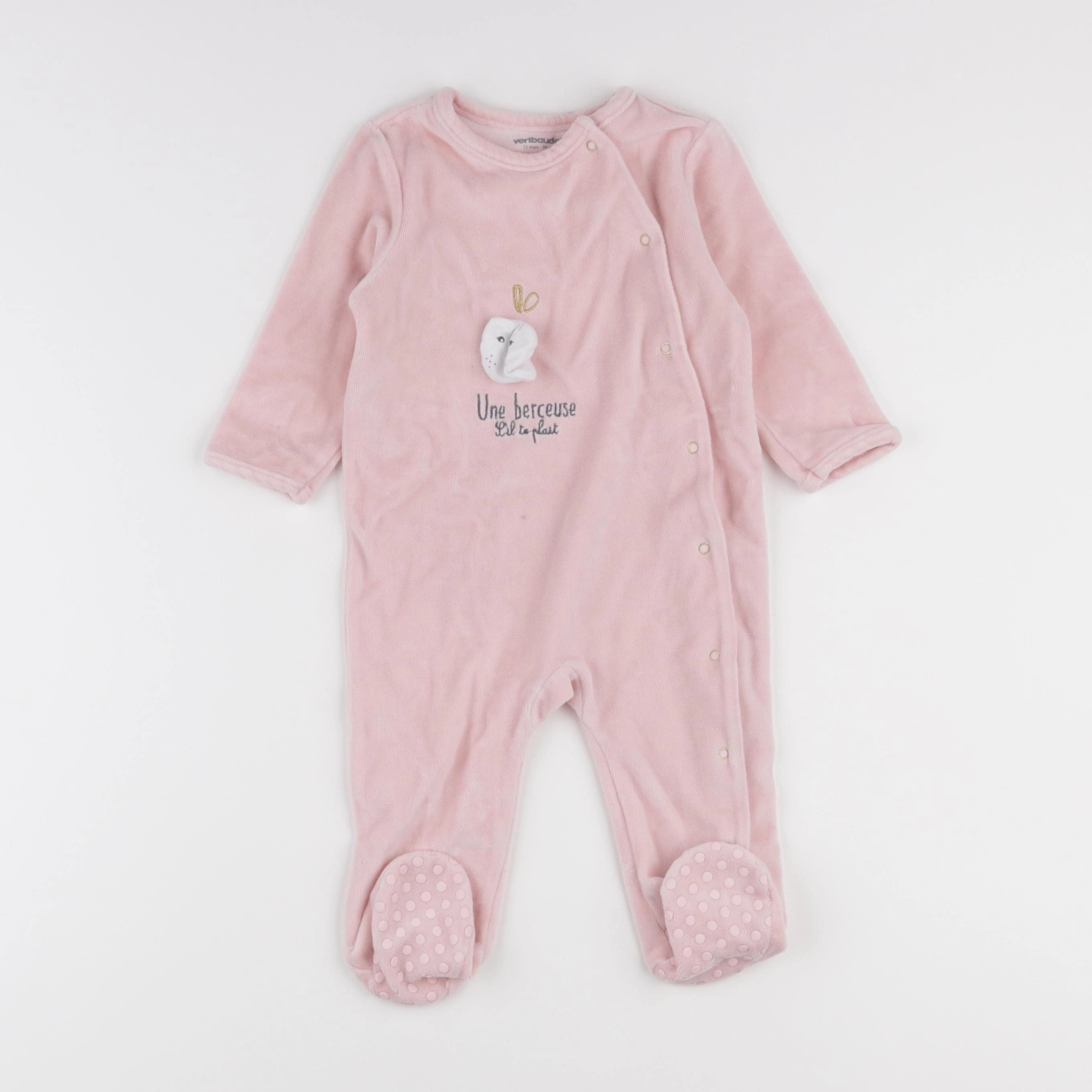Vertbaudet - pyjama velours rose - 12 mois