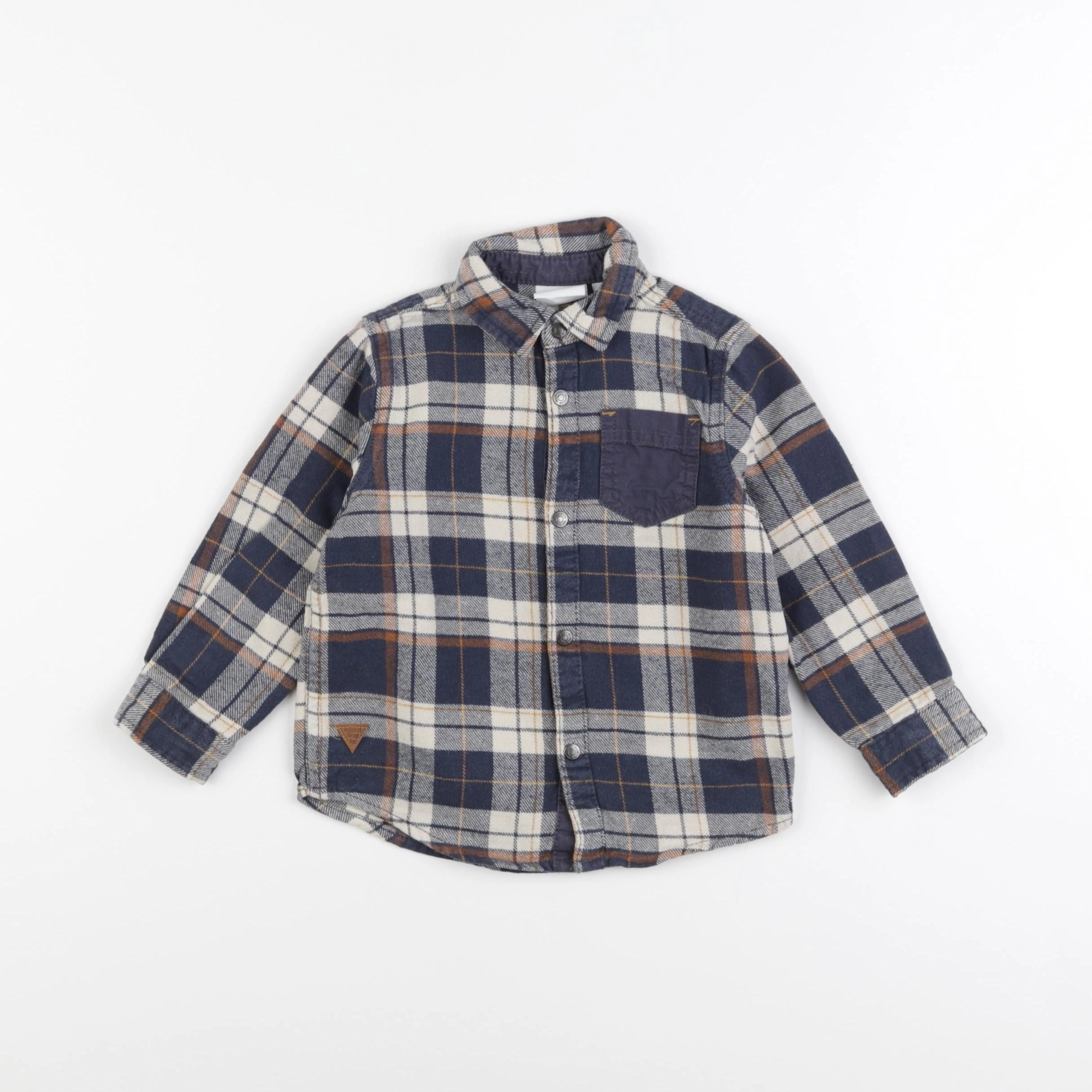 Vertbaudet - chemise beige, bleu - 3 ans