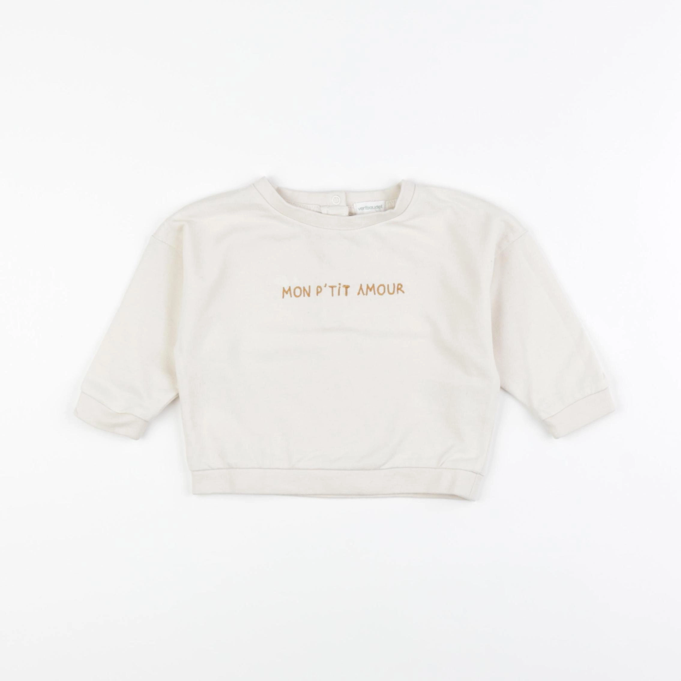 Vertbaudet - sweat beige - 9 mois